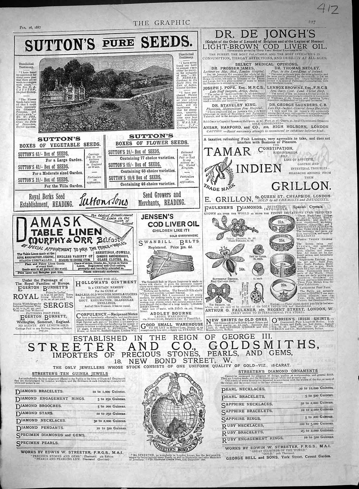 Antique Print 1887 Suttons Seeds Streeter Gsmith Damask Beethams Umbrella 19th