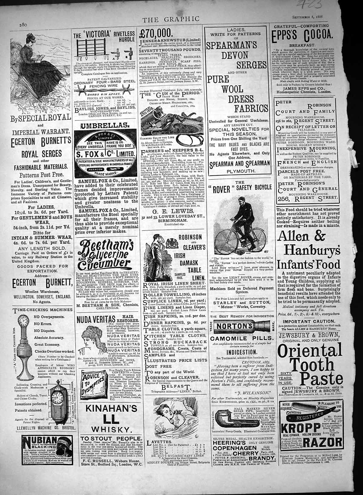 Old Print 1888 Egerton Burnett Allen Hanbury Kropp Razor Bensons Watches 19th