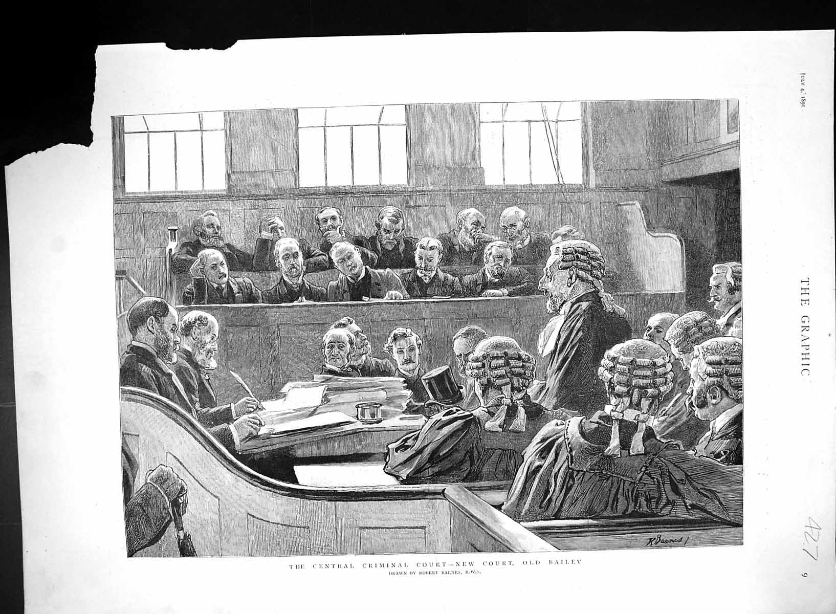 Old Print 1891 Central Criminal Court Bailey Recorder Prisoners Dock Ro 19th