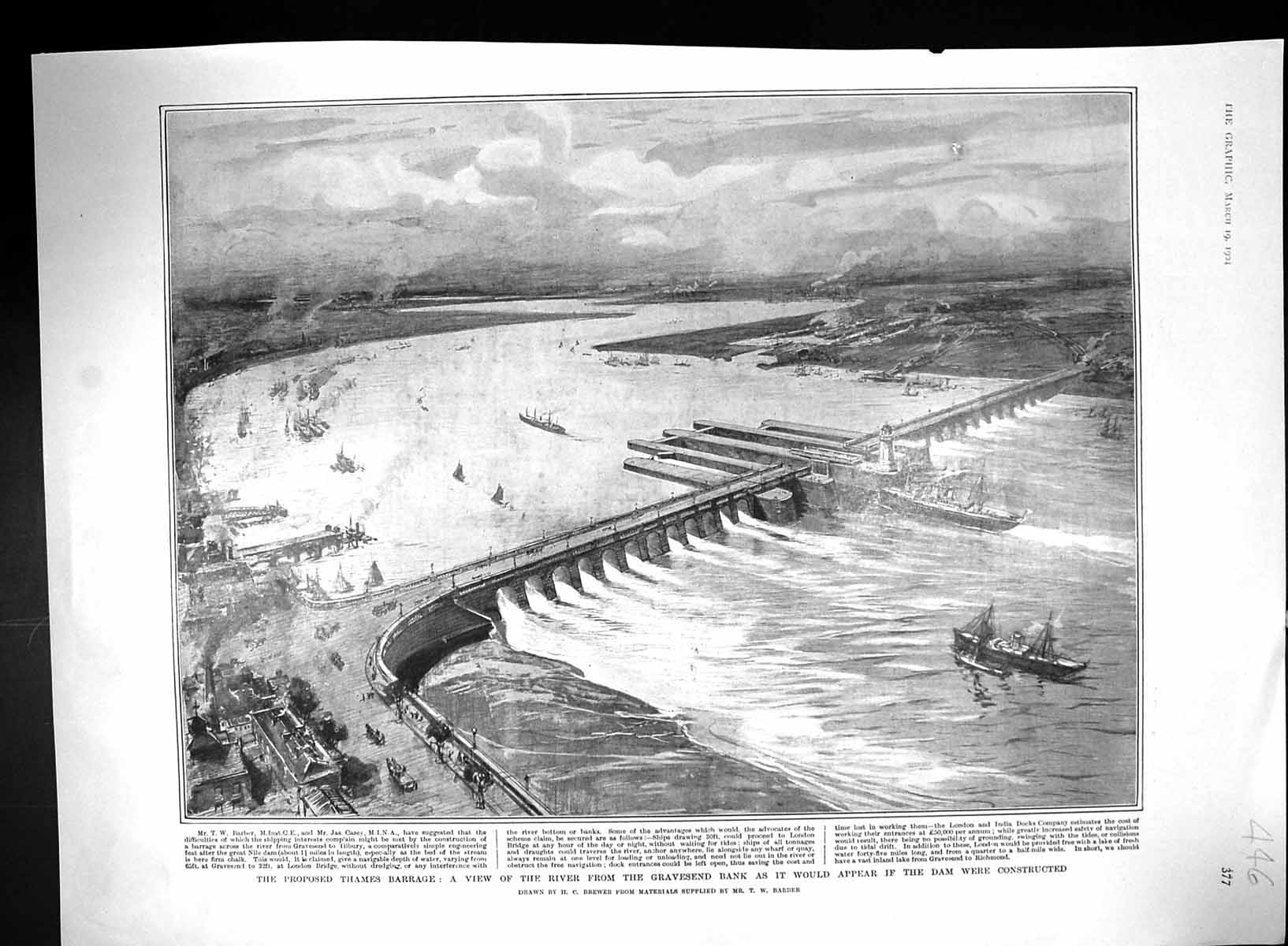 Old Proposed River Thames Barrage Gravesend Bank Dam 1904 Pope Gregor 20th
