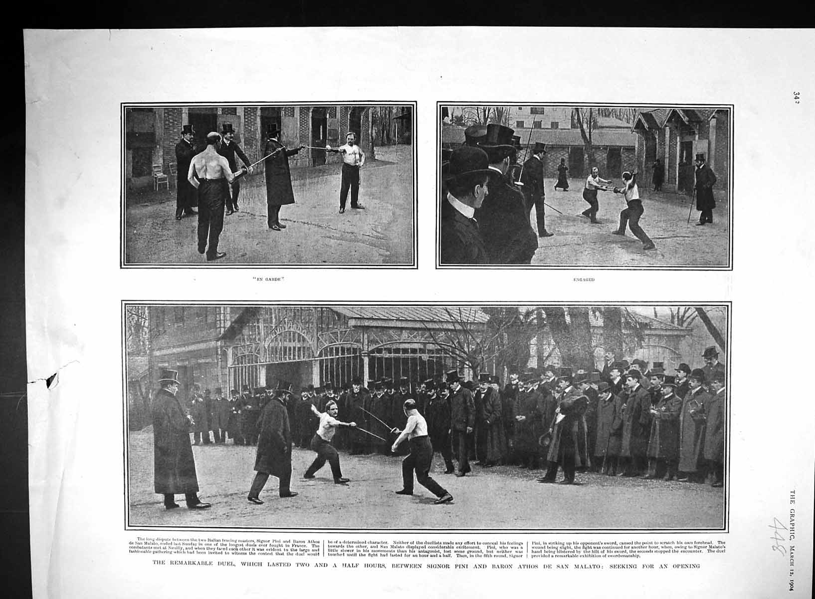 Old 1904 Duel Signor Pini Baron Athos De San Malato Bund Quay Newchan 20th