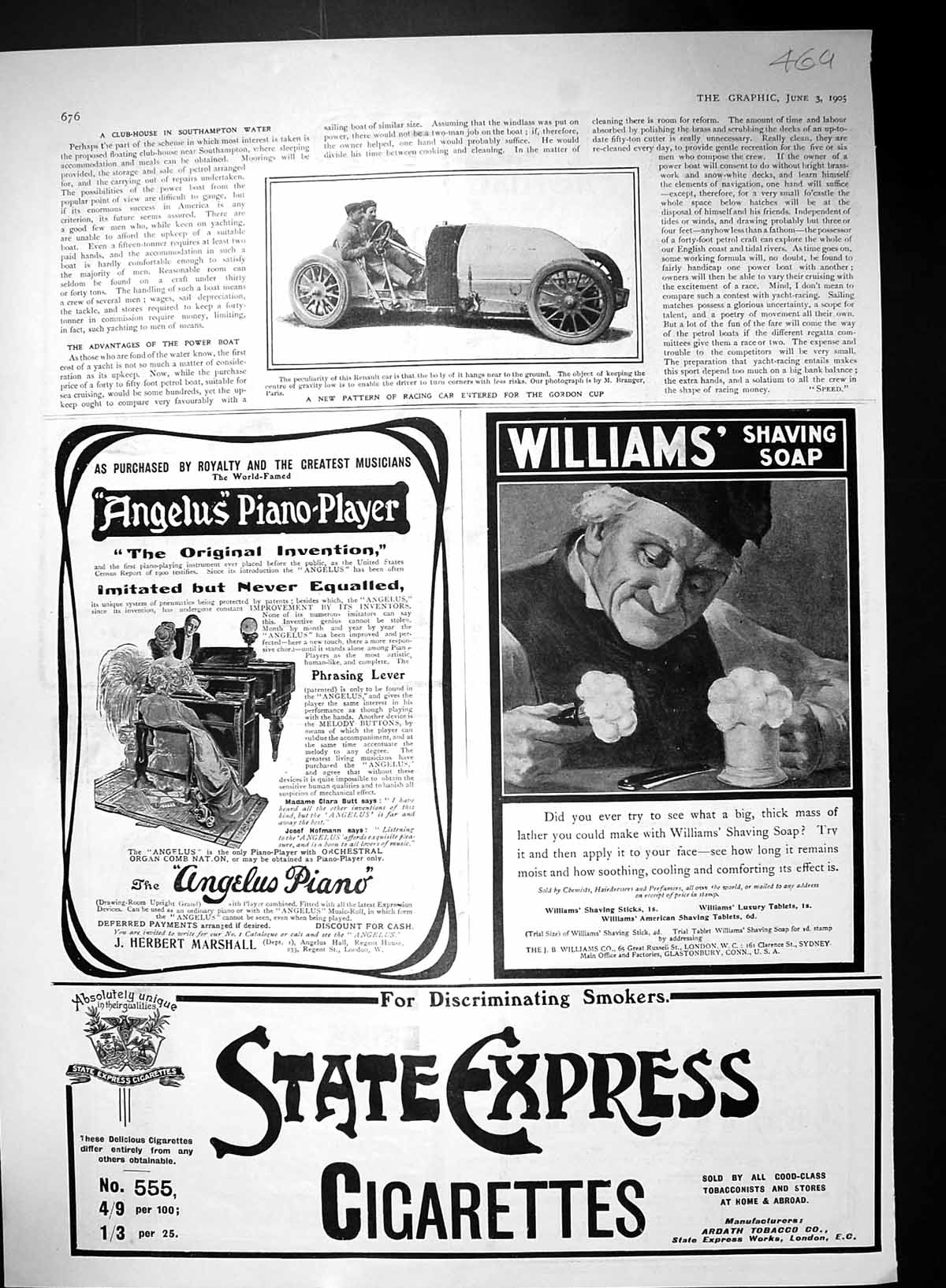 Old 1905 Racing Car Gordon Cup Cigarettes Williams Shaving Soap Angel 20th