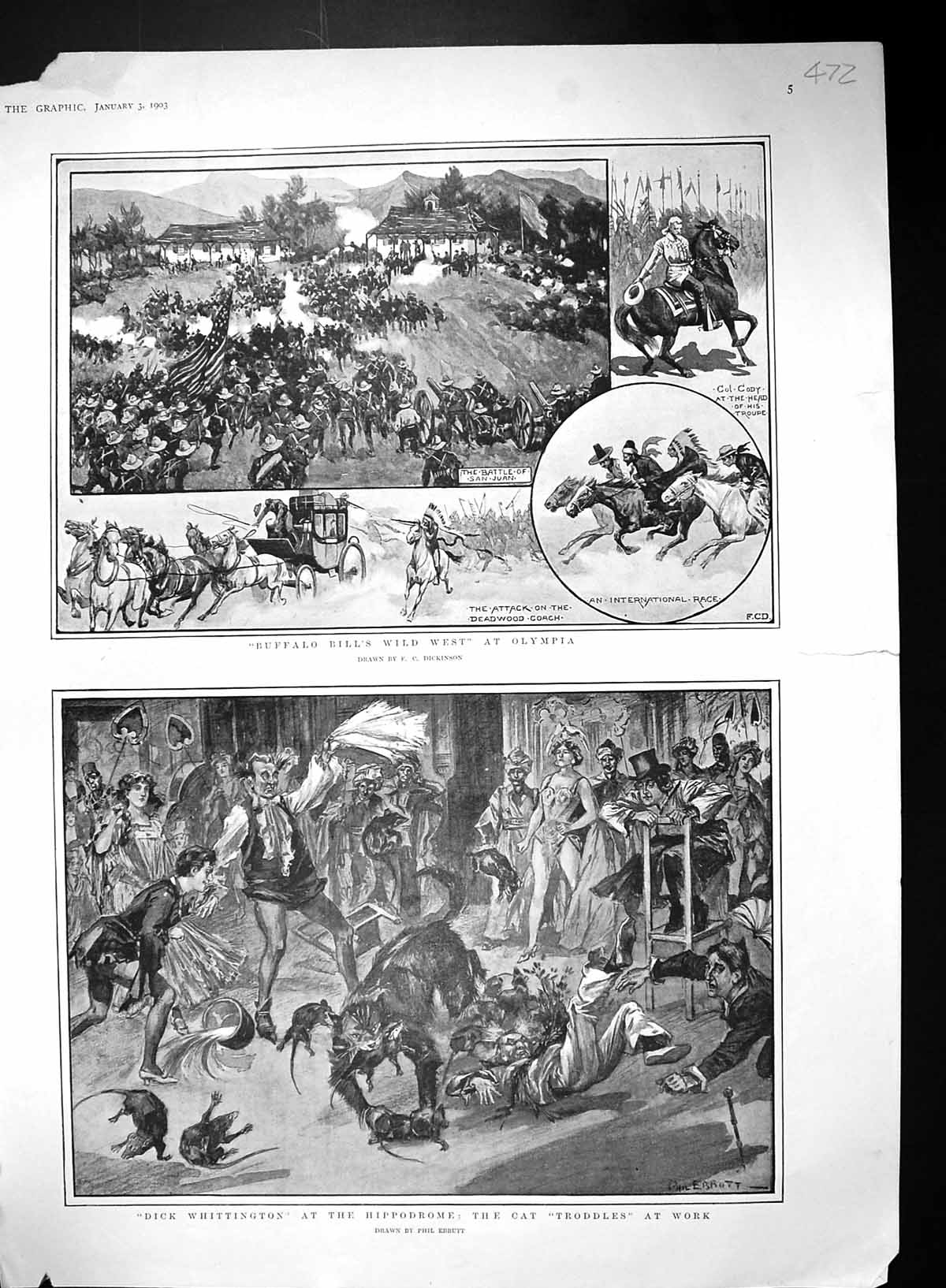 Old 1903 Dick Whittington Hippodrome Cat Troddles Work Buffalo Bill O 20th