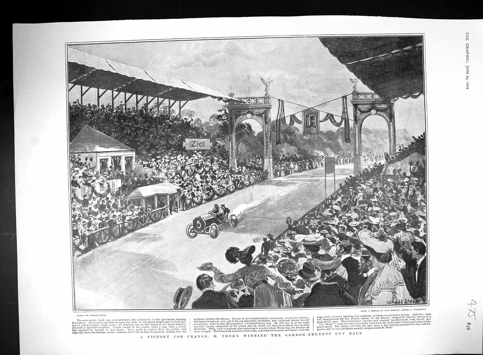 Old 1904 Thery Winning Gordon-Bennet Cup Race Motor Car Ship Boston E 20th