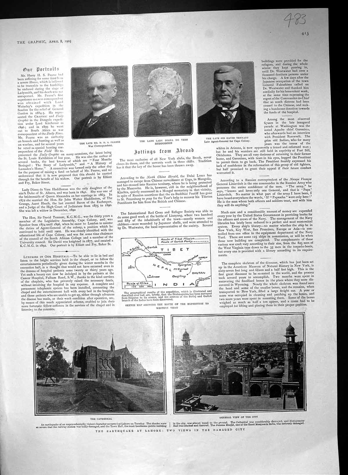 Old 1905 Pearse Huddleston Tennant Earthquake Lahore Tibet Monastery 20th
