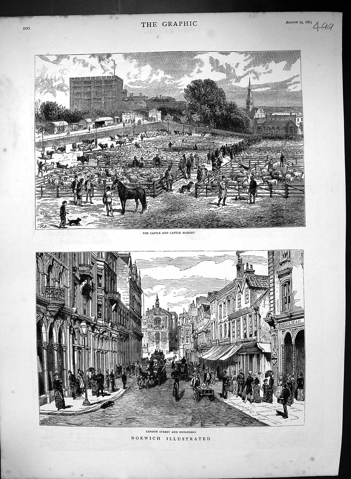 Old 1883 Plan Norwich Castle Cattle Market London Street Guildhall Mu 19th