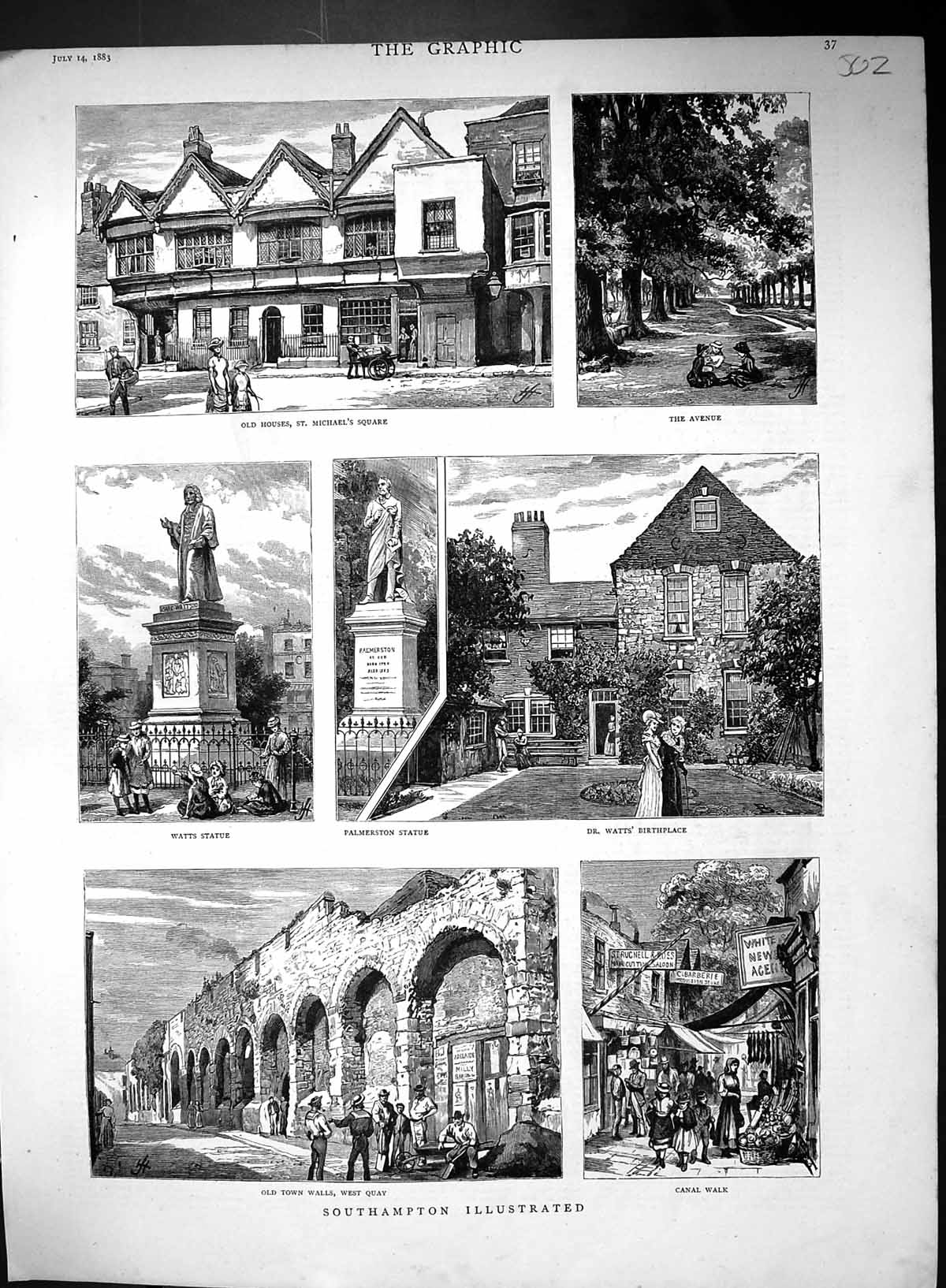 Old 1883 Southampton Houses Michael'S Watts Birthplace Statue SilverVictorian