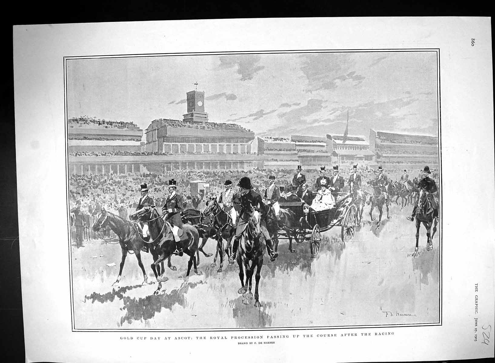 Antique Print 1903 GCup Day Ascot Royal Procession House Lunevich Nikolics