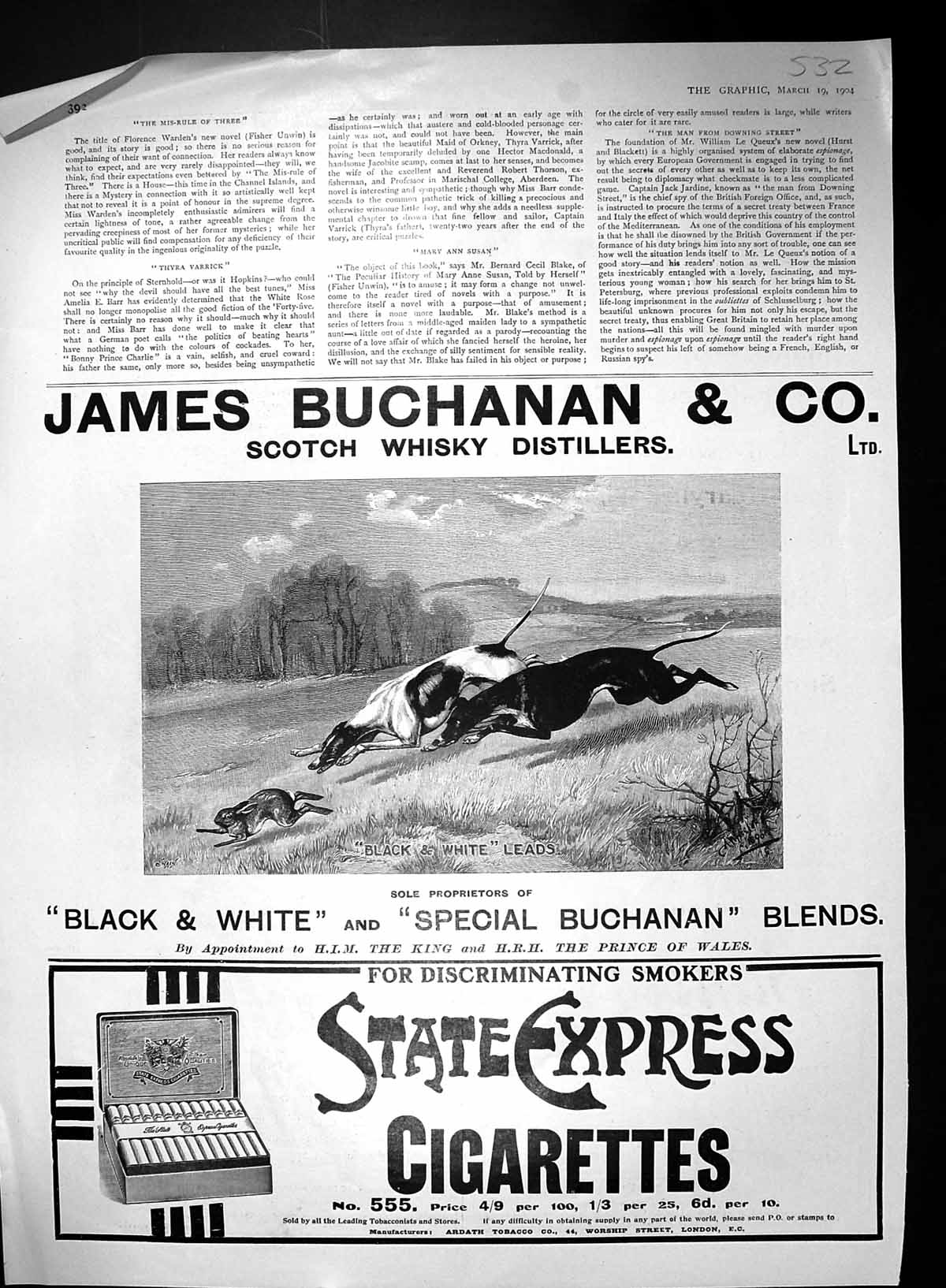 Old 1904 Buchanan Scotch Whisky Express Cigarettes Theatre Irving Win 20th