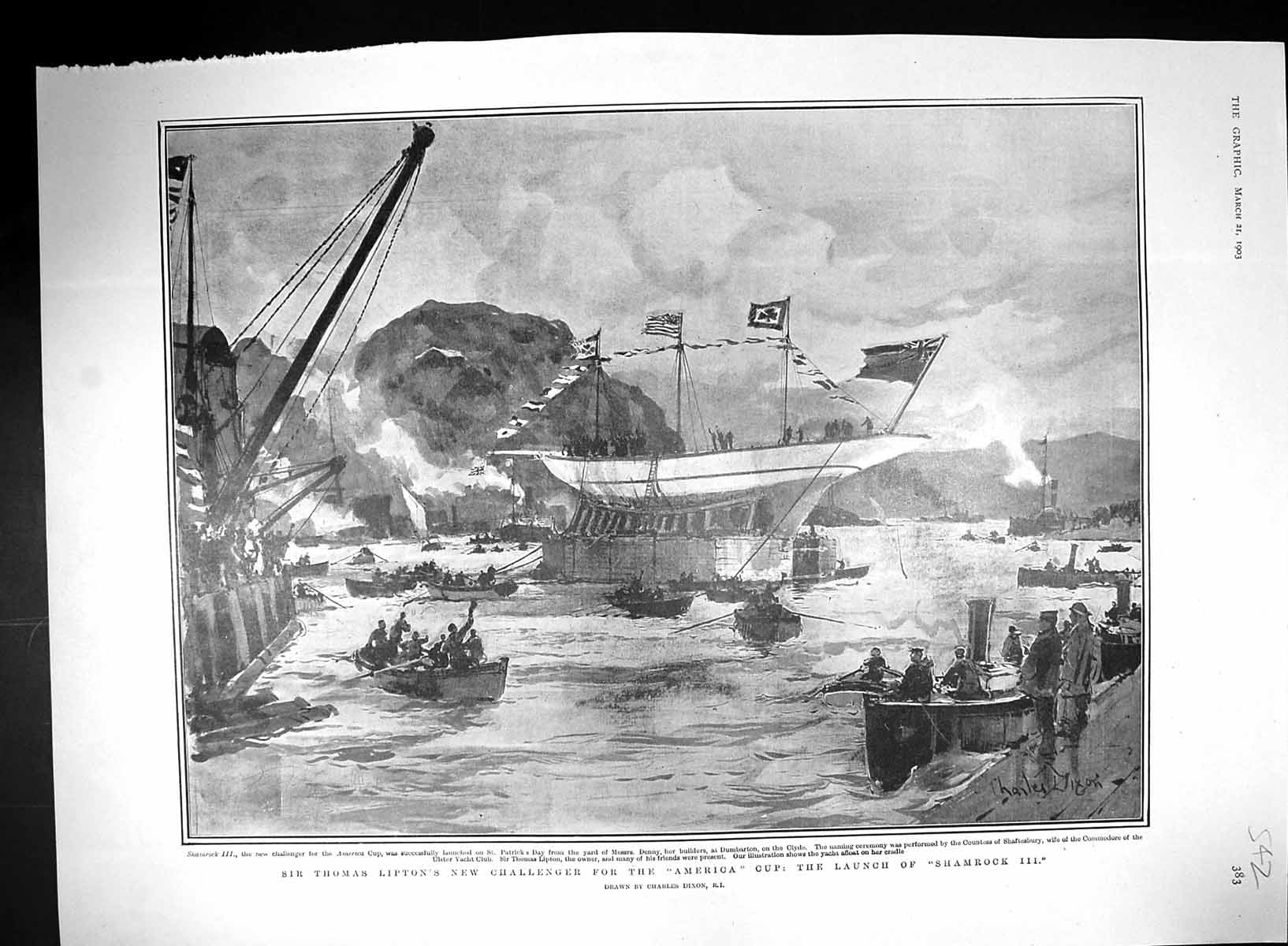 Old 1903 Thomas Lipton America Cup Yachts Shamrock Clyde Hunting Burm 20th