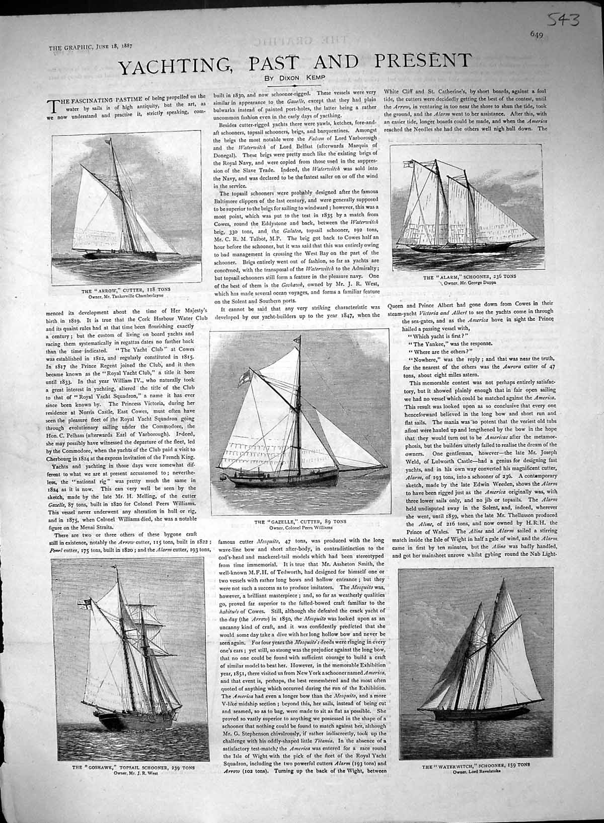 Old 1887 Yachts Arrow Gazelle Alarm Waterwitch Goshawk Miranda Amy Al 19th