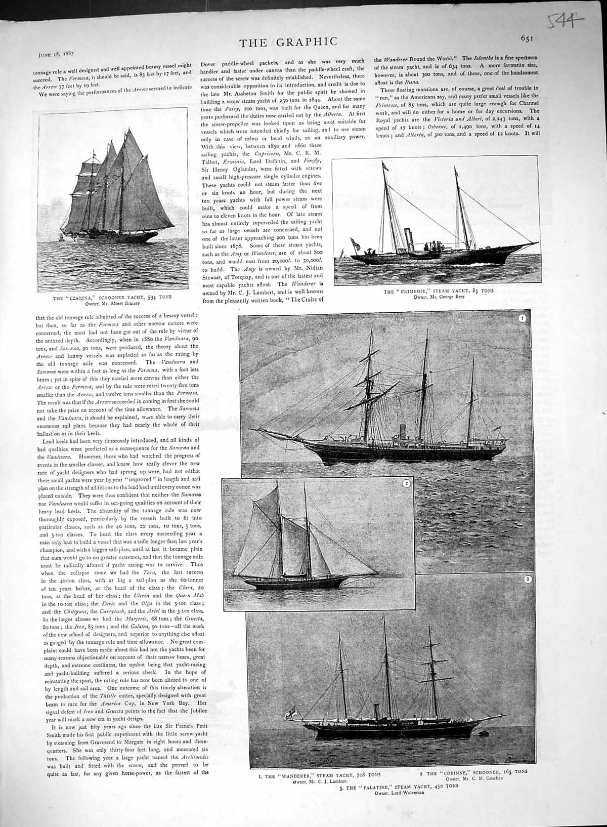 Old 1887 Yachts Czarina Primrose Wanderer Corinne Schooner Ituna Osbo 19th