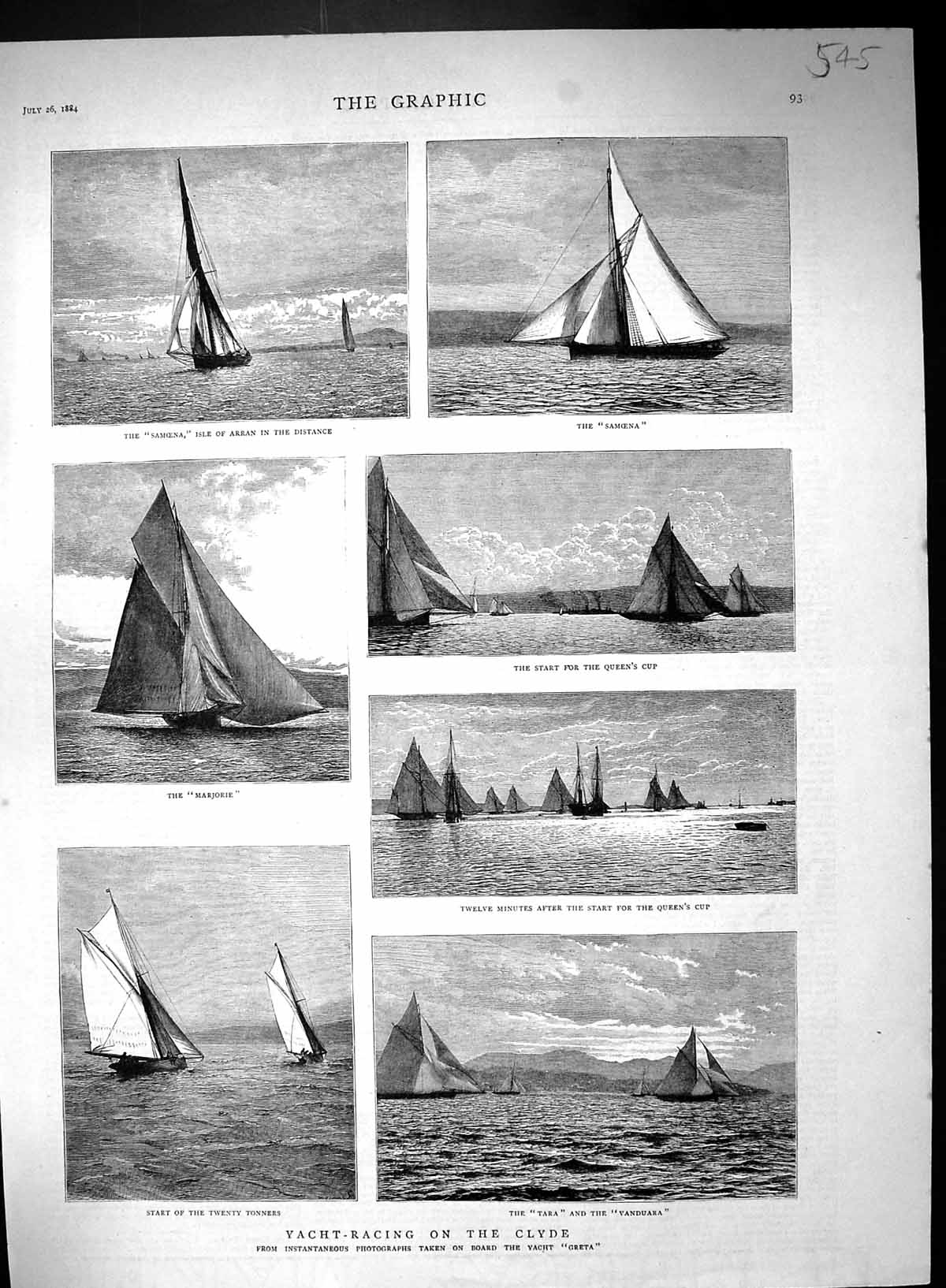 Old 1884 Yacht Race Clyde Samoena Marjorie Tara Vanduara Seleton Dino 19th
