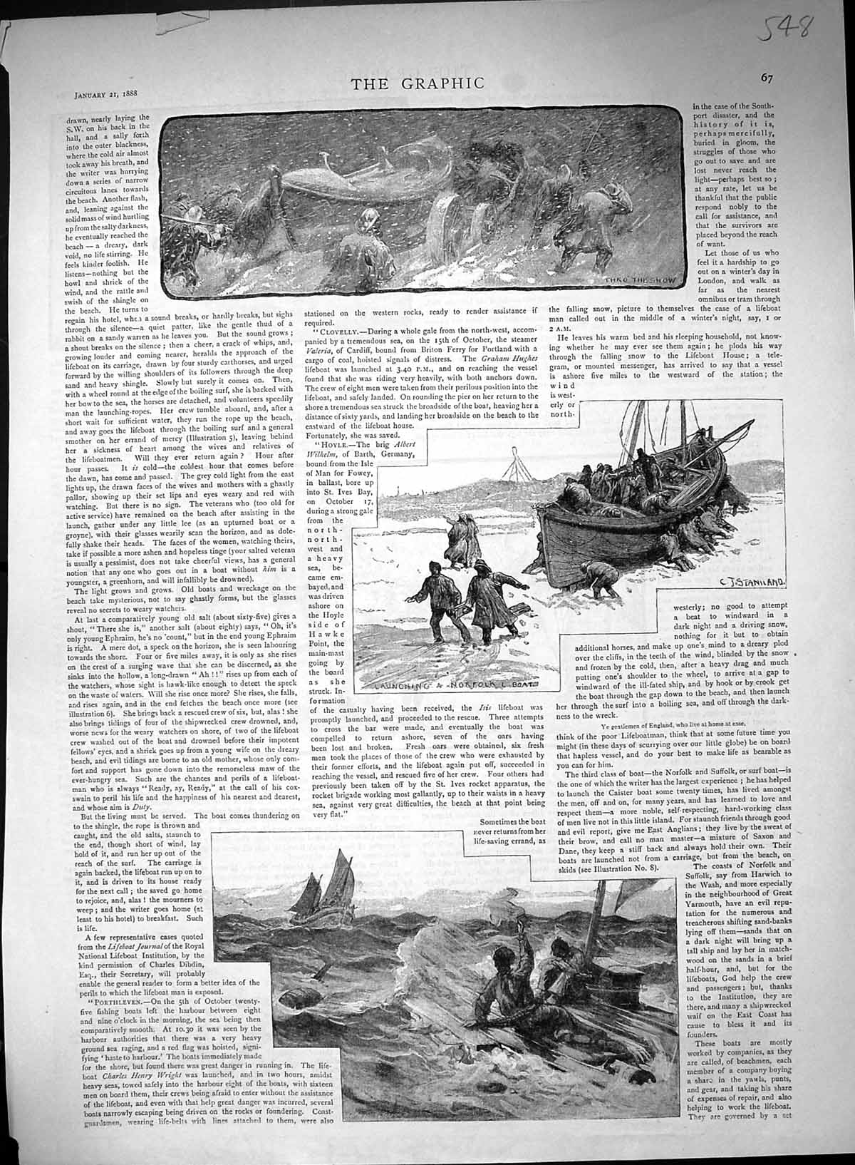 Old 1888 Royal National Life Boat Ship Rescue Stormy Sea Sailors Home 19th