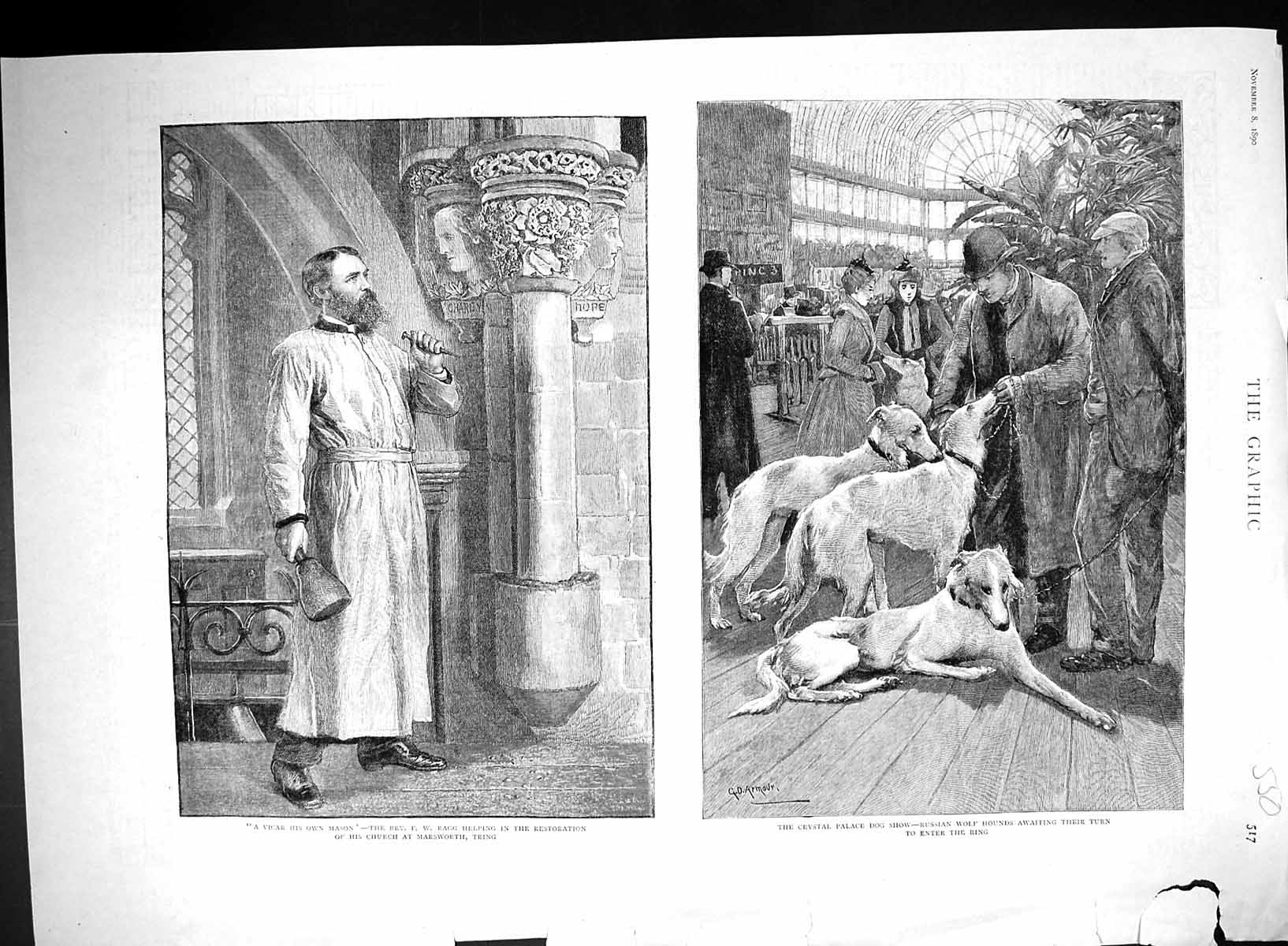 Old 1890 Crystal Dog Show Russian Wolf Hounds Rev. Ragg Church Marswo 19th