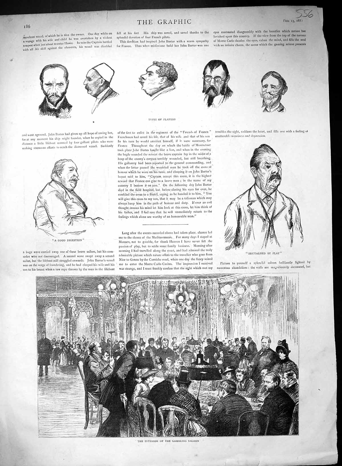 Old 1886 Monte Carlo Casino Gambling Saloon Players Roulette Table Go 19th