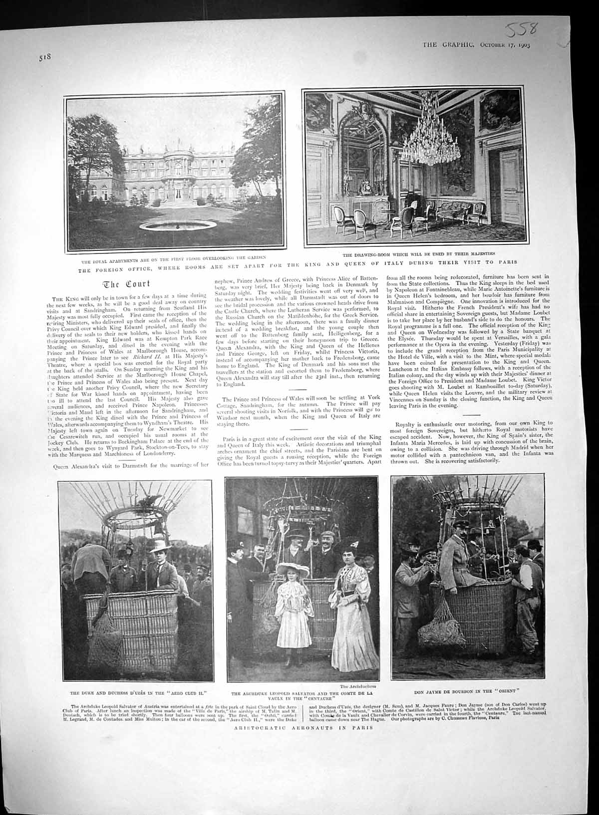 Old Print 1903 Foreign Fice Paris Aeronauts Duke D'Uzes LeopVictoria Fa 20th