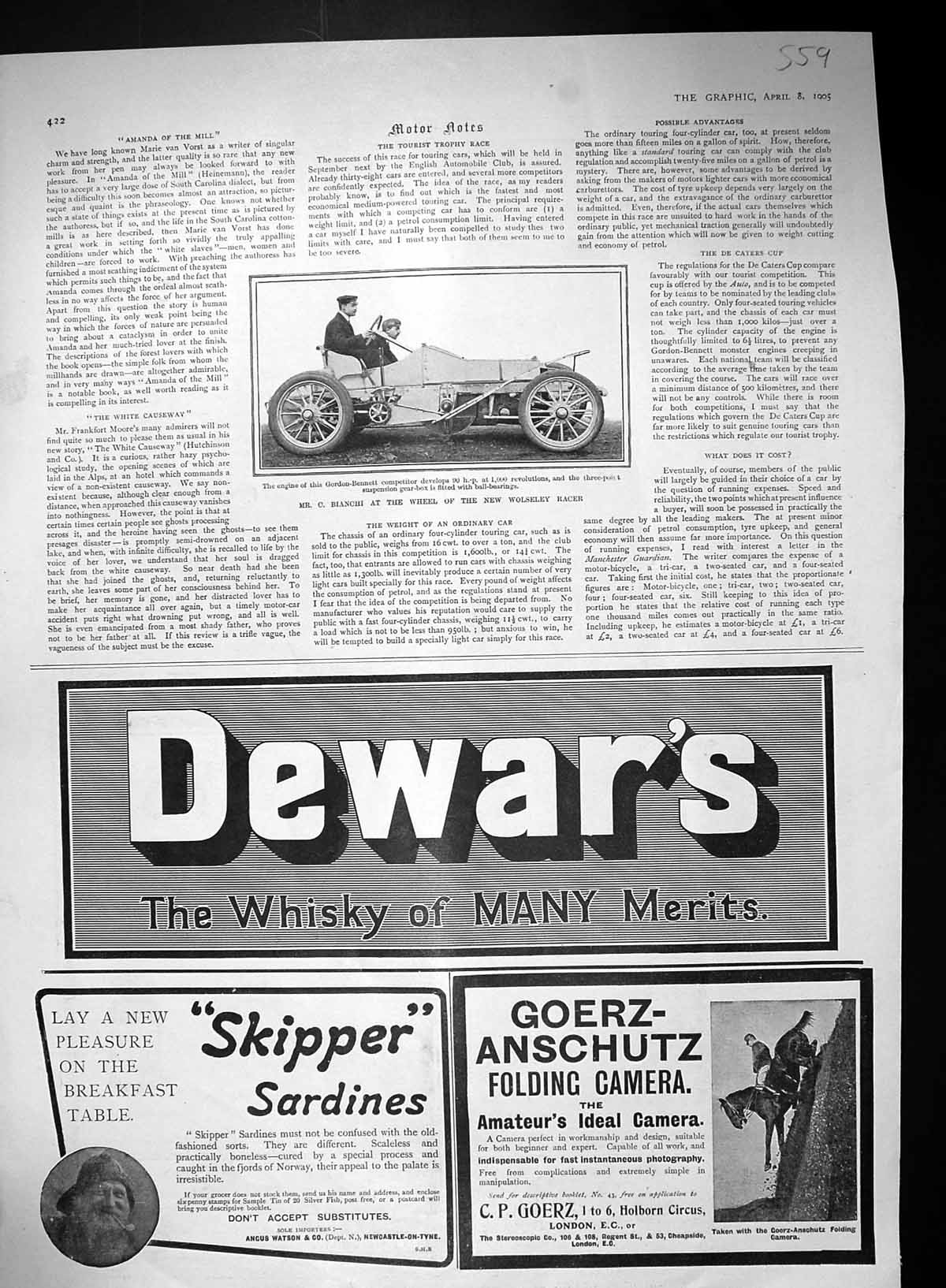 Old 1905 Bianchi Wolseley Motor Car Dewars Whisky Sardine Plantol Soa 20th