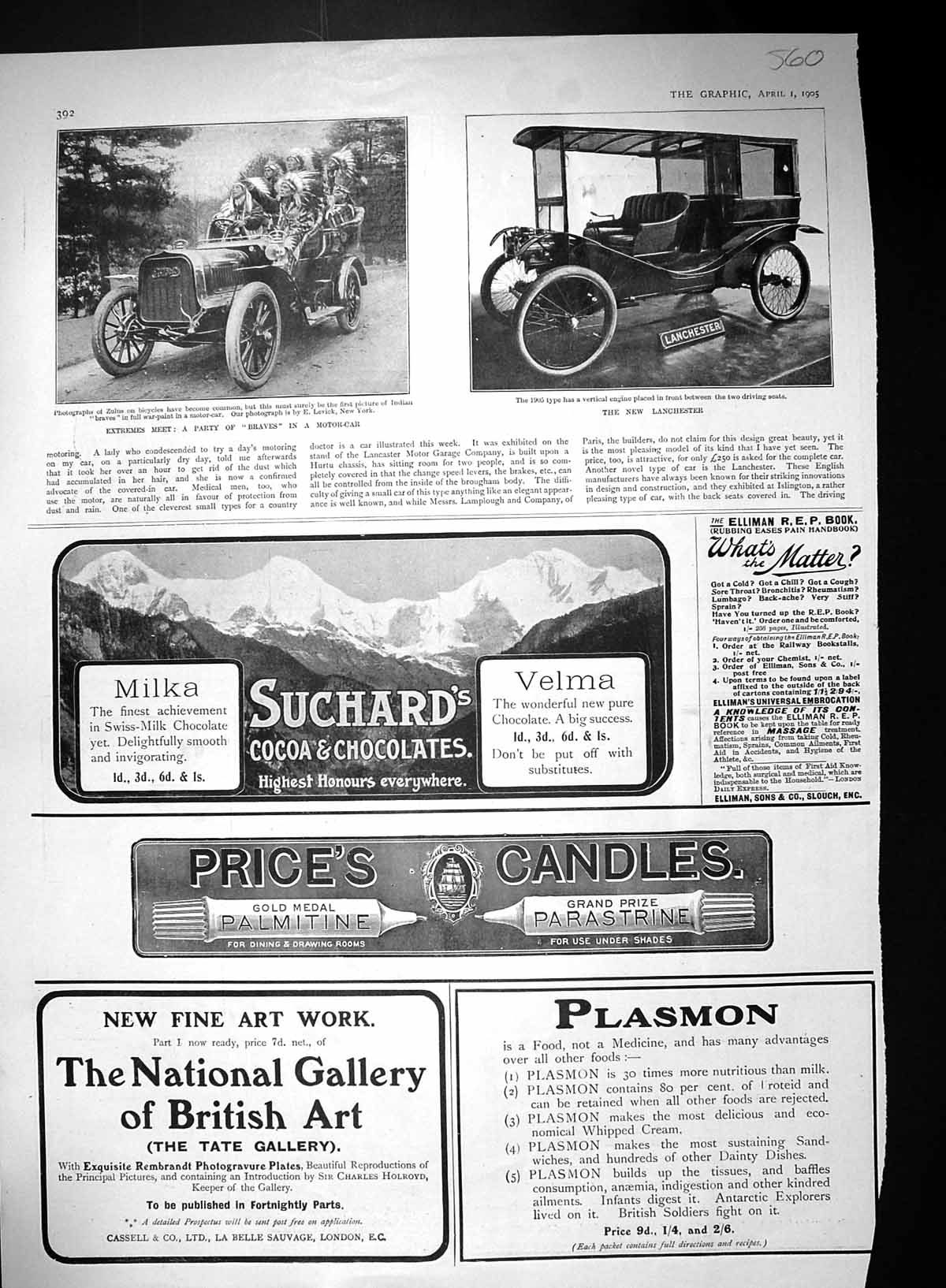 Old 1905 Lanchester Motor Car Indian Braves Candels Suchard Cigarette 20th