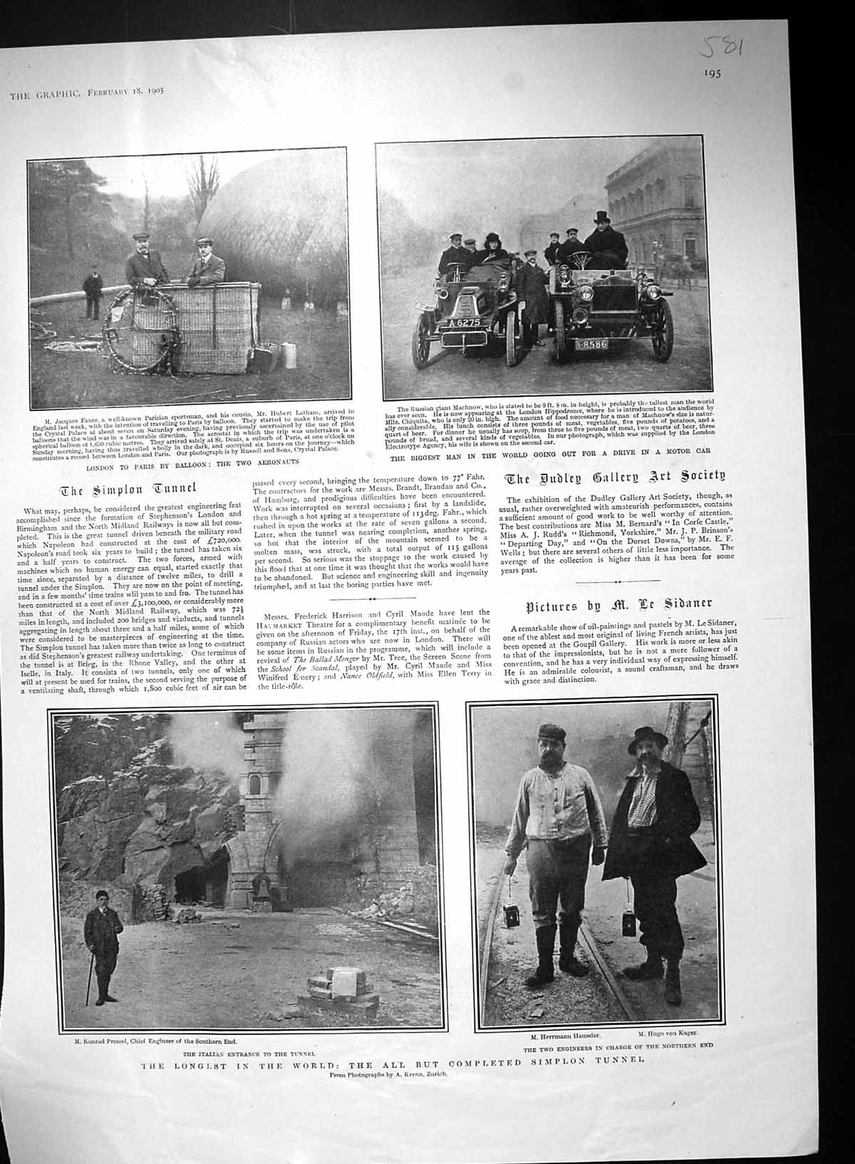 Old 1905 Simplon Tunnel Haussier Kager Pressel Latham Balloon Machnow 20th