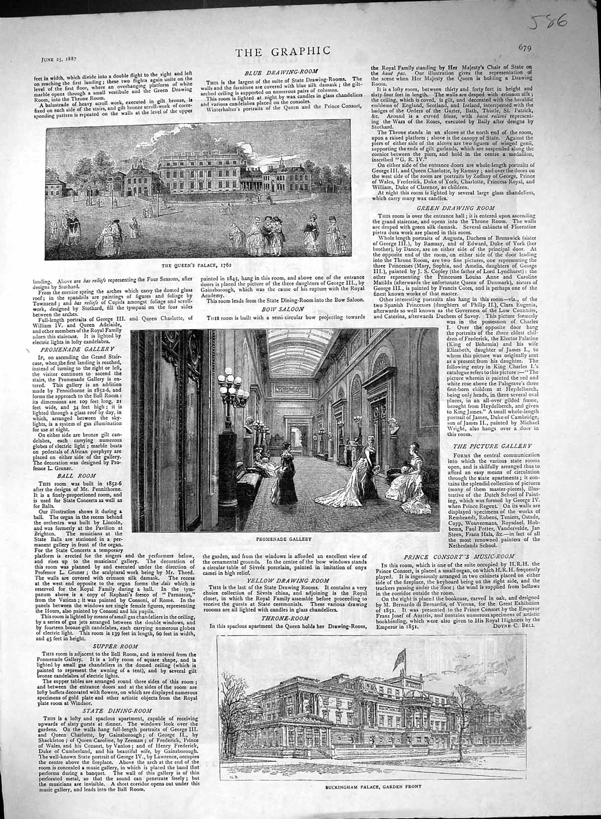 Old 1887 Buckingham Palace Promenade Gallery Prince Consort Music Roo 19th