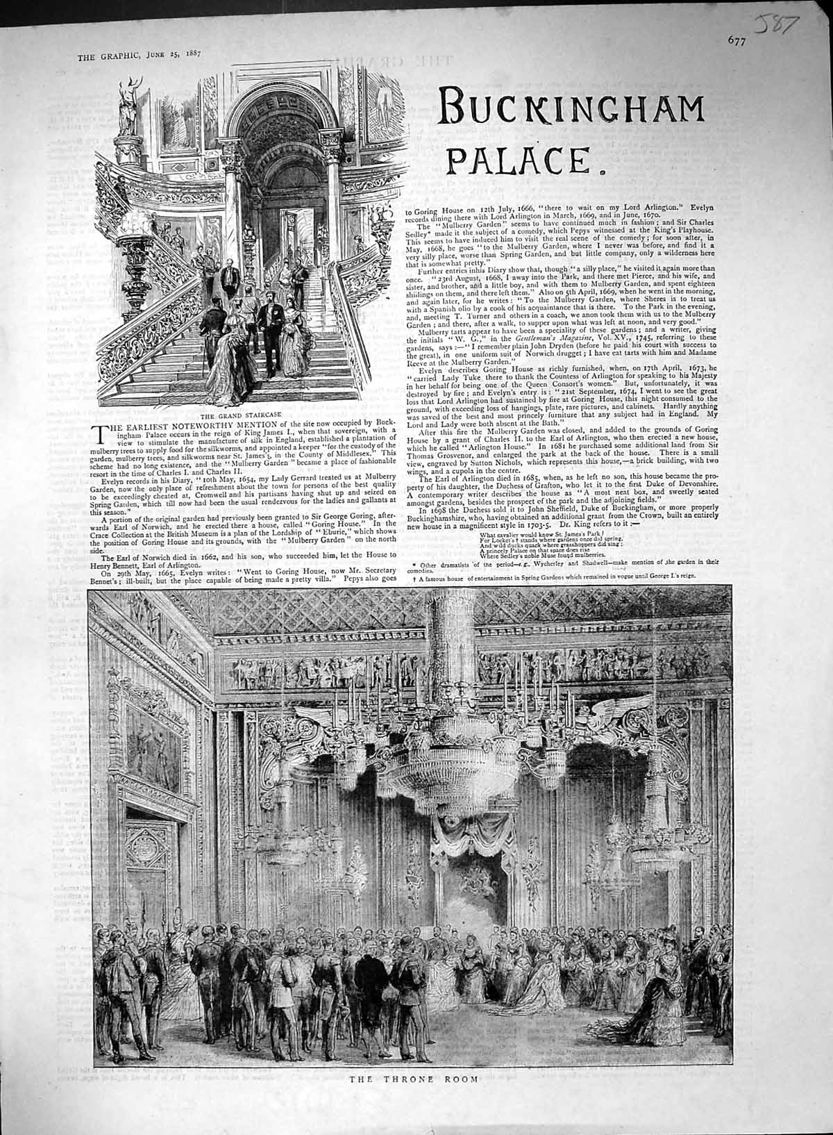 Old 1887 Buckingham Palace Throne Room Grand Staircase Arlington Hous 19th