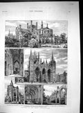 Old 1882 Peterborough Cathedral Croyland Abbey Lady Chapel FisheriesVictorian