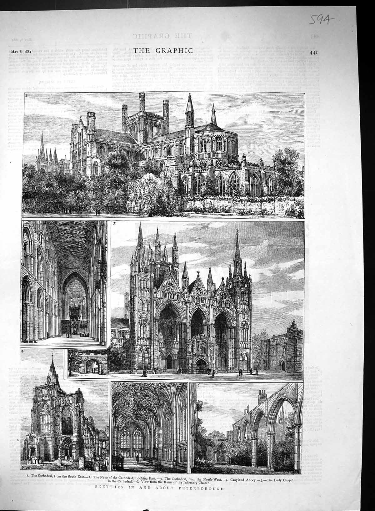 Old 1882 Peterborough Cathedral Croyland Abbey Lady Chapel FisheriesVictorian