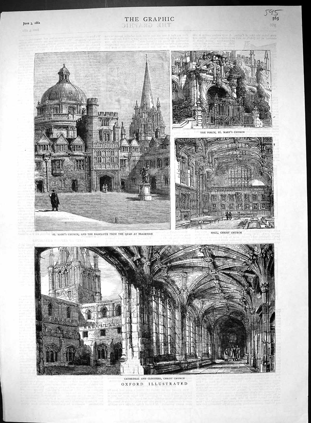 Old 1882 Oxford Mary'S Church Cathedral Cloisters Kettel Hall Holywel 19th