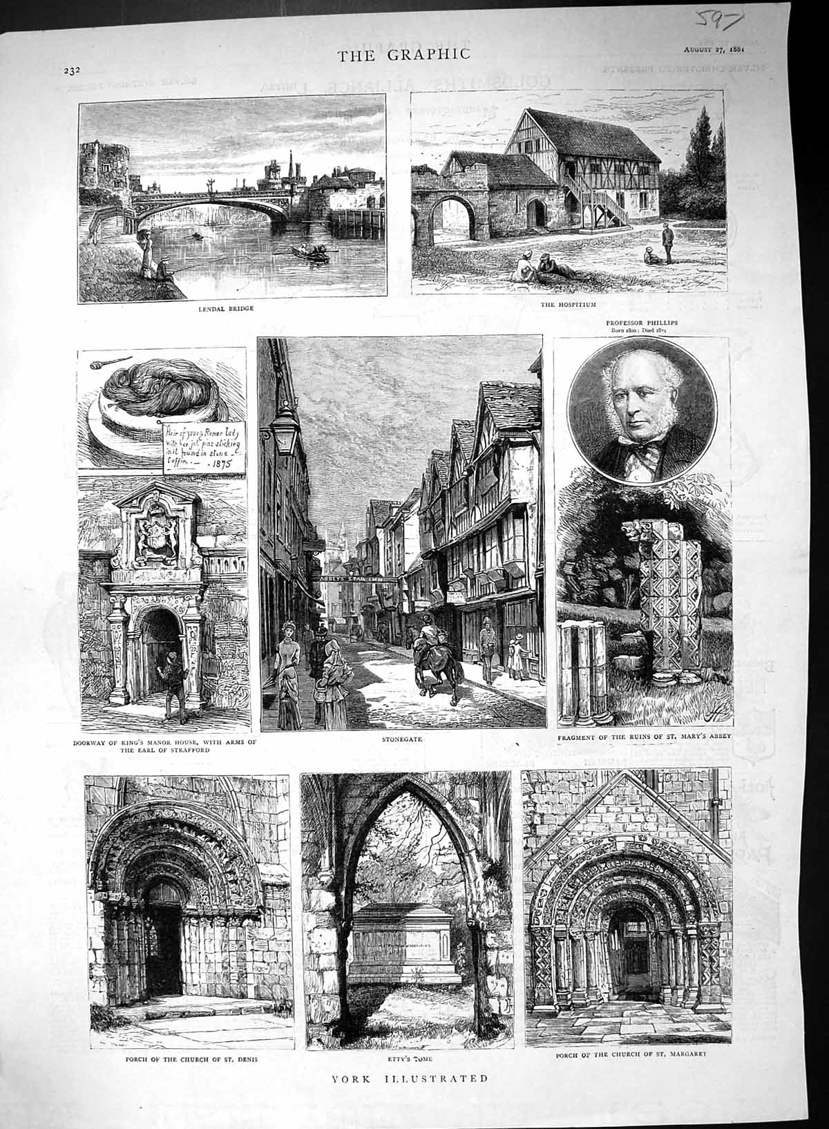 Old 1881 York Stonegate Etty'S Tomb Pressor Phillips Lendal Church De 19th