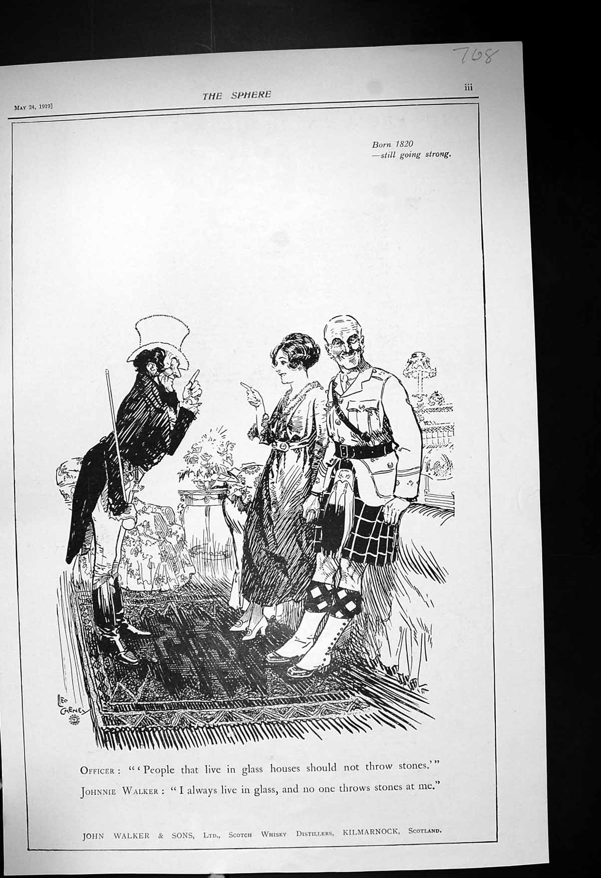 Old Print 1919 John Walker Scotch Whisky Kilmarnock Gsmith Watches Golf 20th