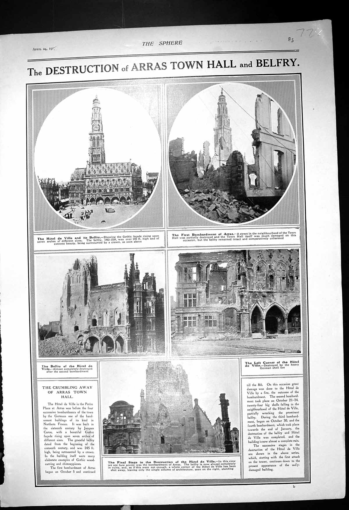Old 1915 Destruction Arras Hotel Ville Town John French Colorado Alle 20th