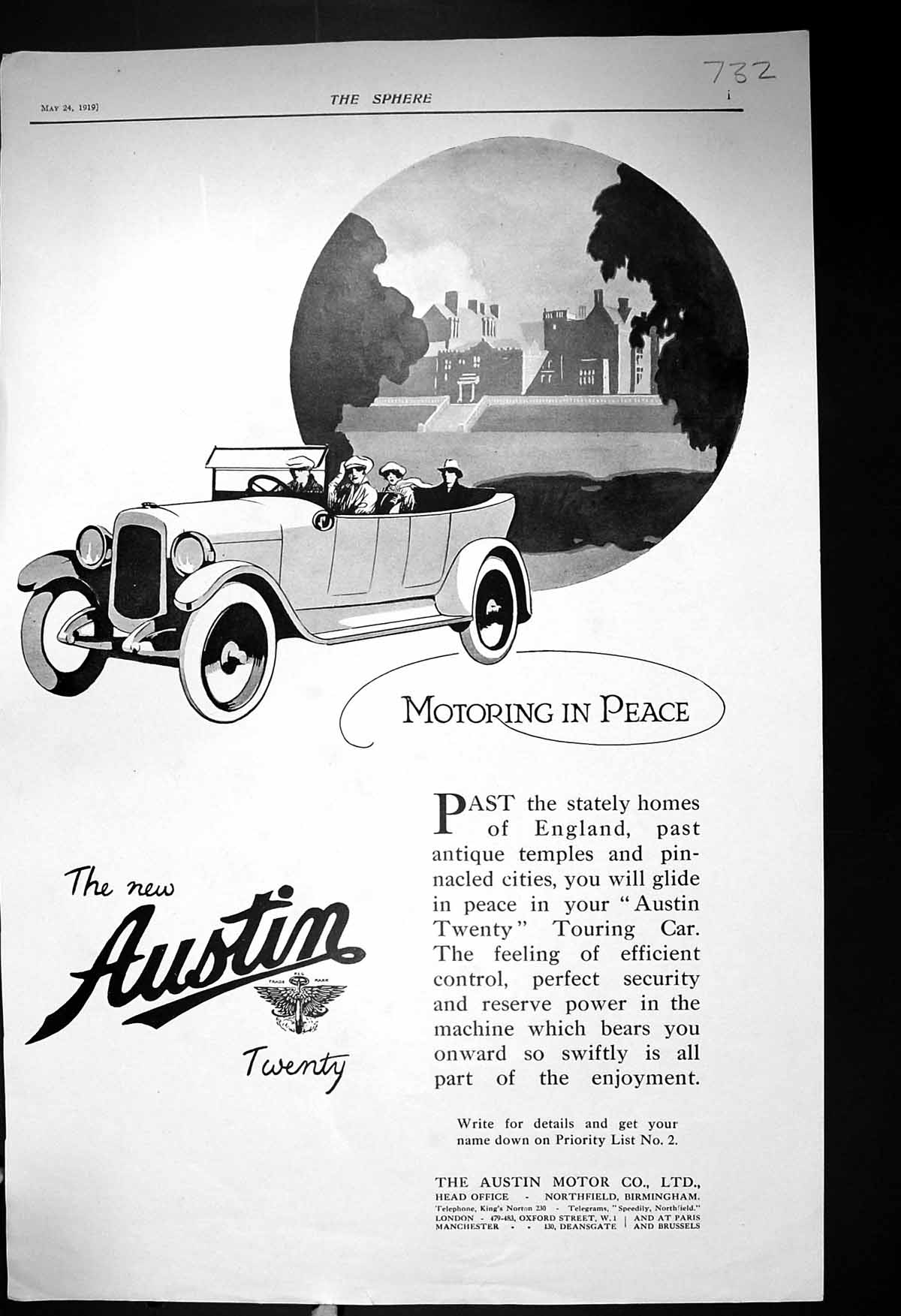 Antique Print 1919 Austin Motor Car Belgian Gunners War Mappin Webb Silver