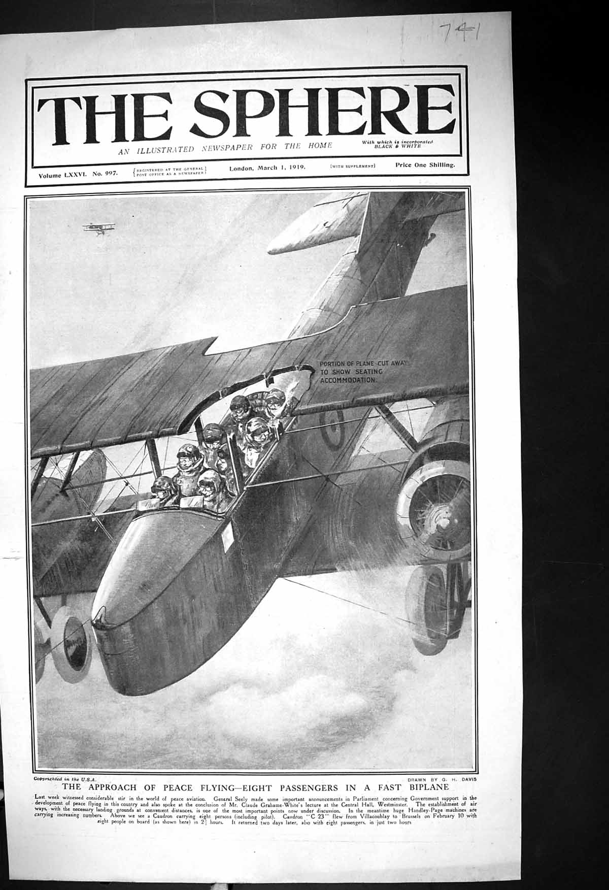 Old 1919 Eight Passengers Biplane Seely Caudron C23 Lady Buchanan Sha 20th