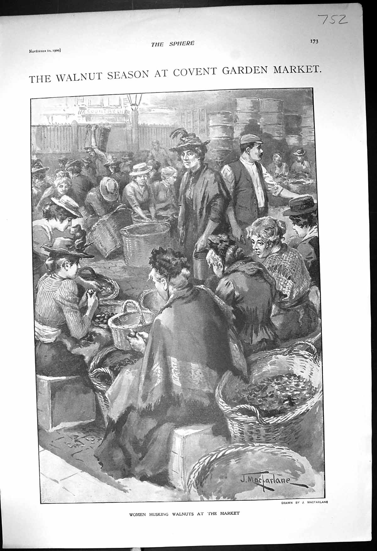 Old 1900 Women Husking Walnut Covent Garden Market Siers Home HodsVictorian