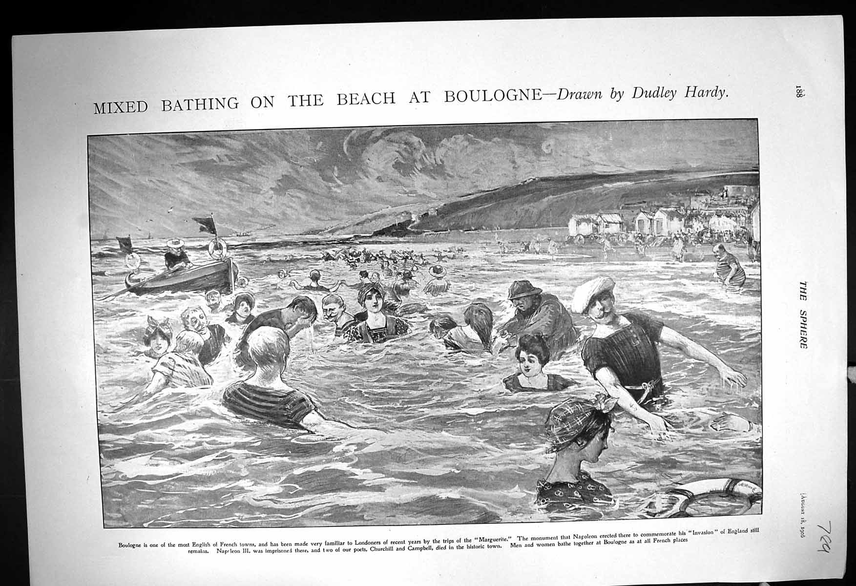 Old 1900 Mixed Bathing Beach Scene Boulogne France Lord Russell Killo 20th
