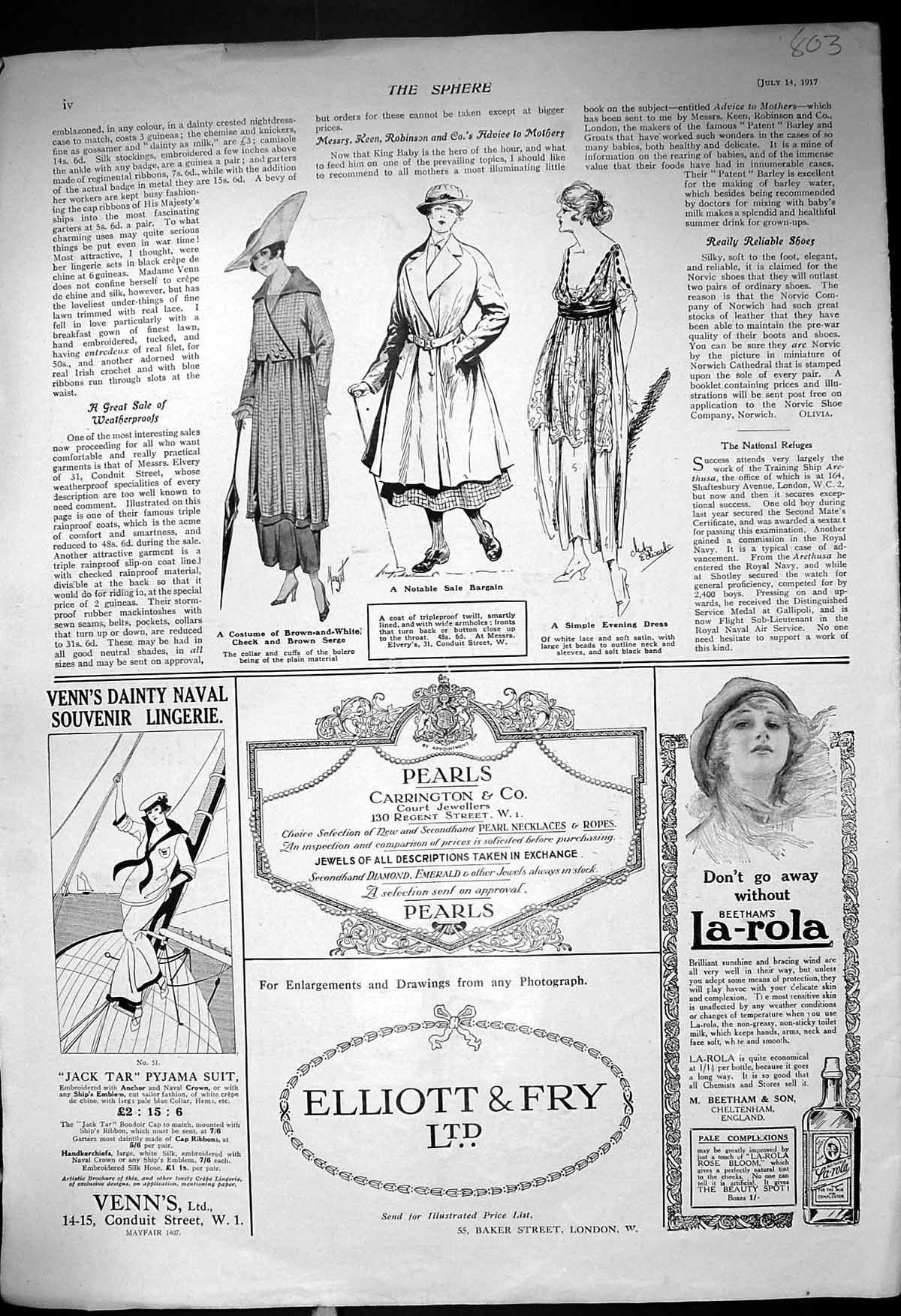 Old 1917 Ladies Fashion Carrington Pearls La-Rola Venn'S Edwards Crem 20th