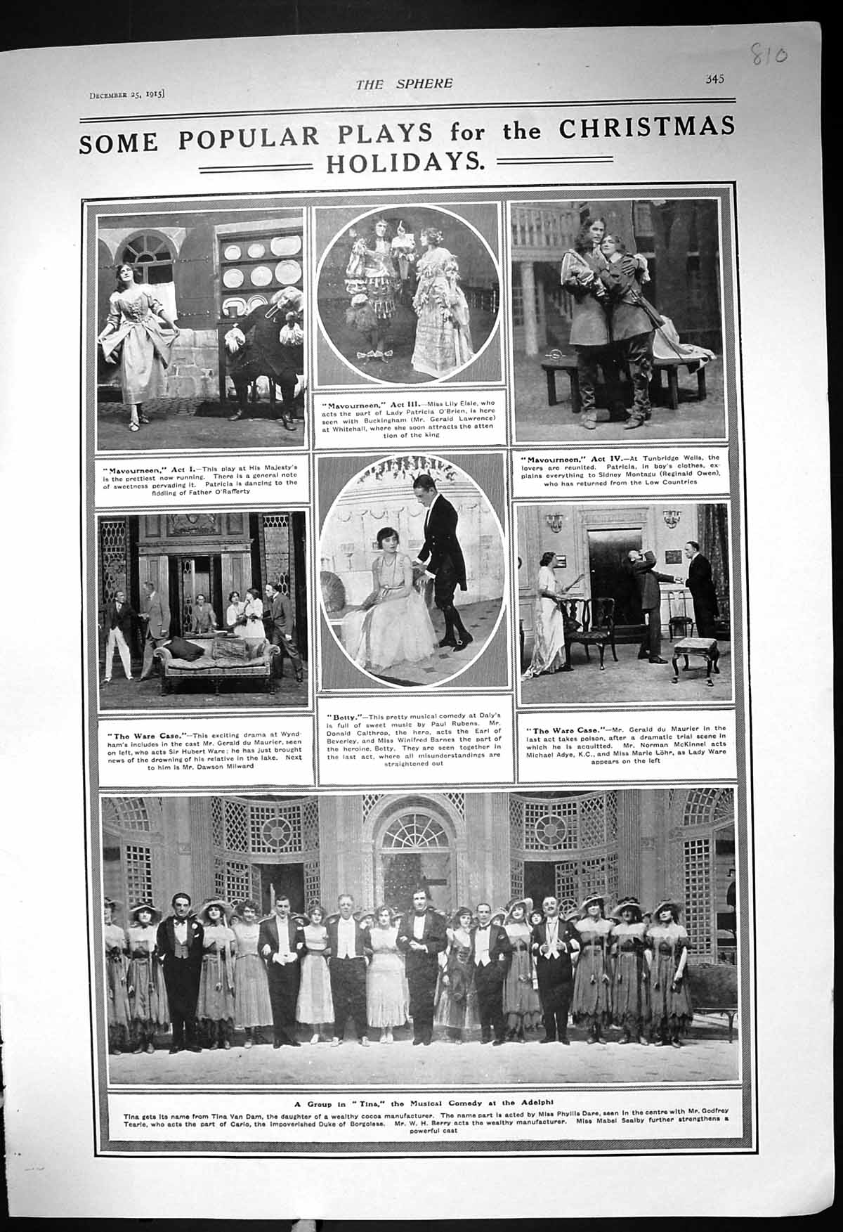 Old 1915 Tina Musical Comedy Adelphi Theatre Elsie Calthrop Adye Gren 20th
