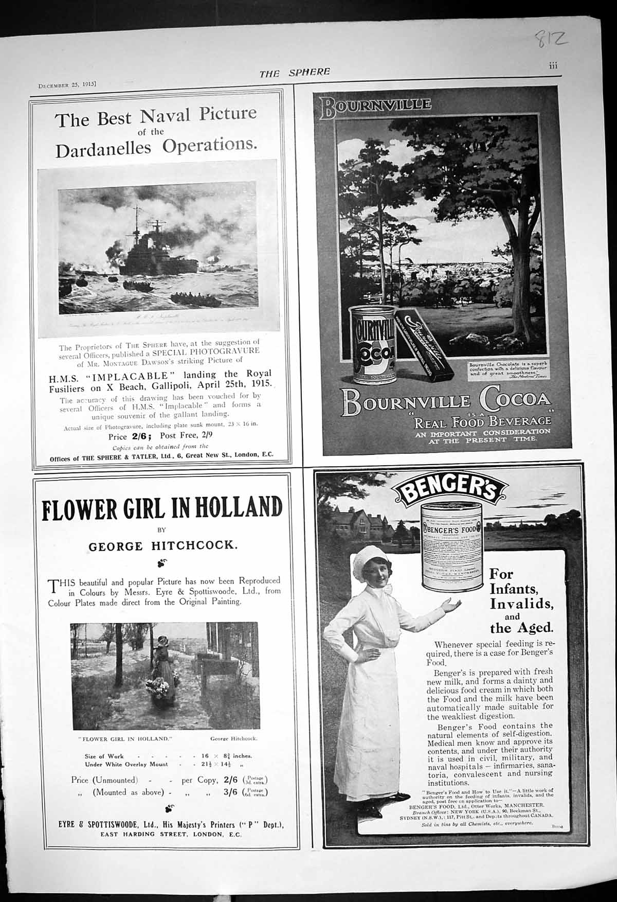 Old 1915 Sphere Tatler Bournville Cocoa Begers Spottiswoode Motor Car 20th