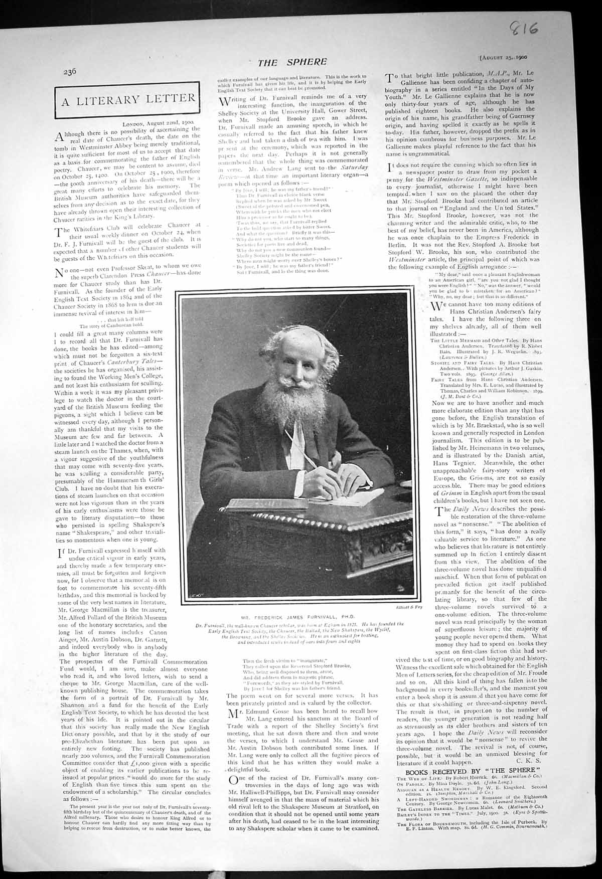 Old 1900 Frederick James Furnivall Chaucer Scholar Telephone Exchange 20th
