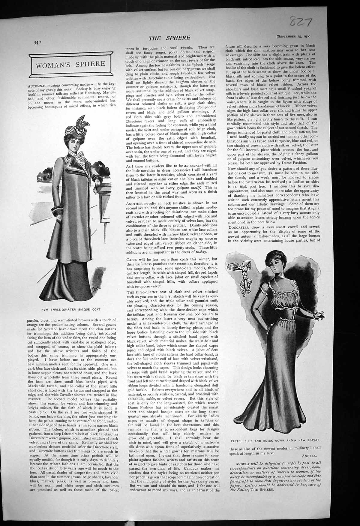 Old 1900 Ladies Fashion Sacque Coat Gown Cravat Kansas Fire Brigade H 20th