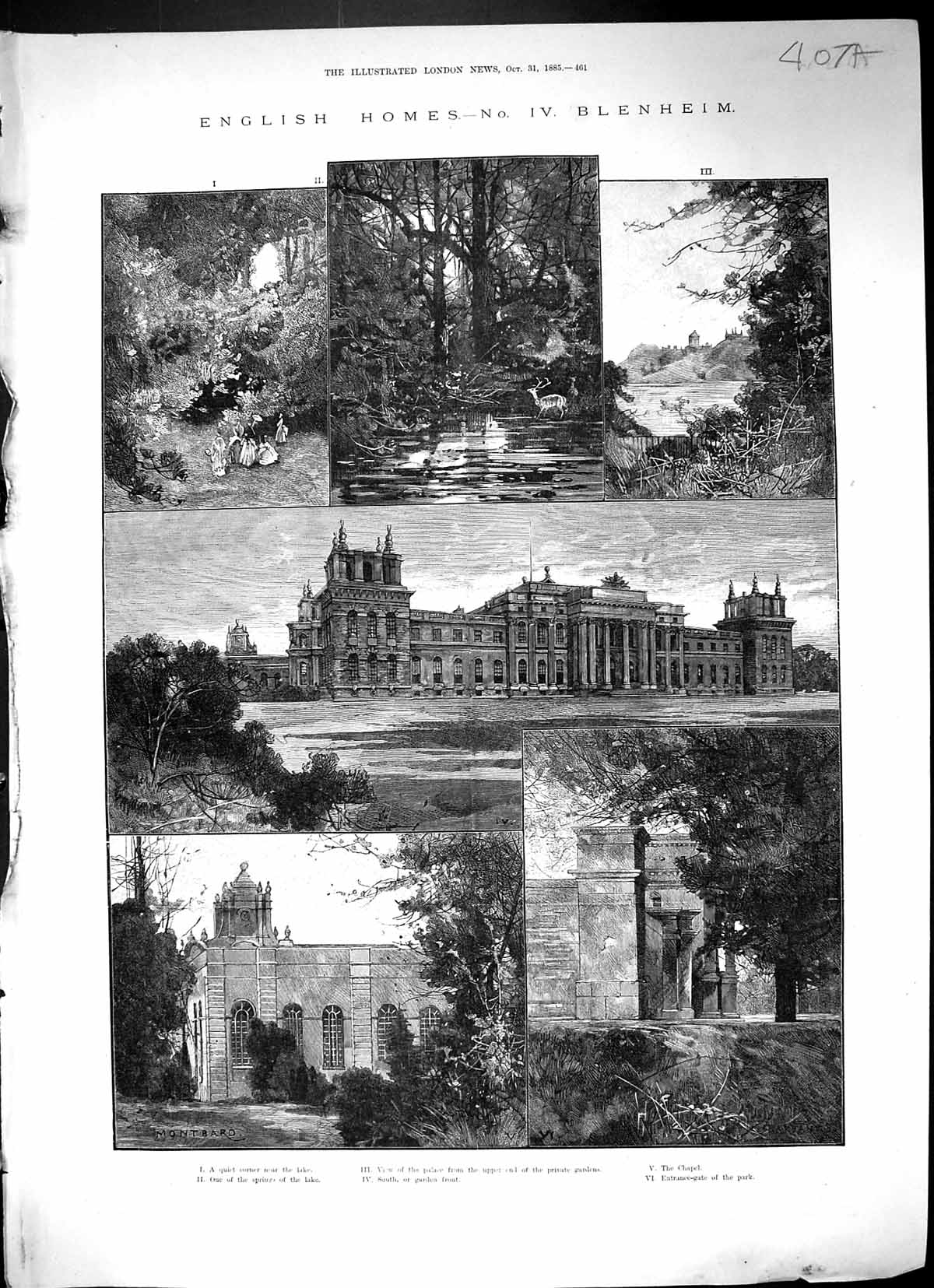 Old 1885 England Blenheim Chapel Prvate Gardens Cataract River GlymeVictorian