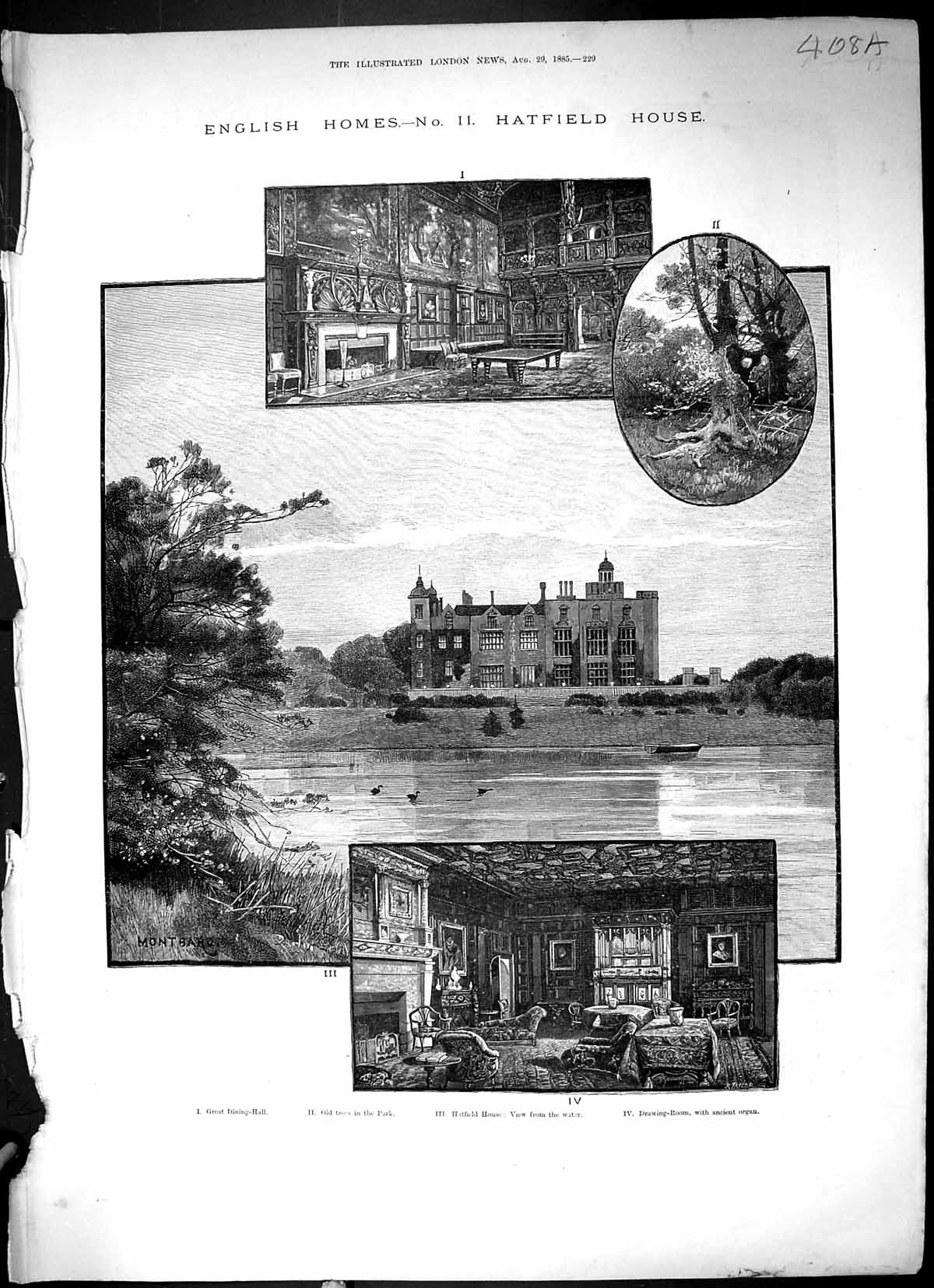 Old 1885 England Hatfield House Dining Hall Drawing-Room Lea River Mo 19th