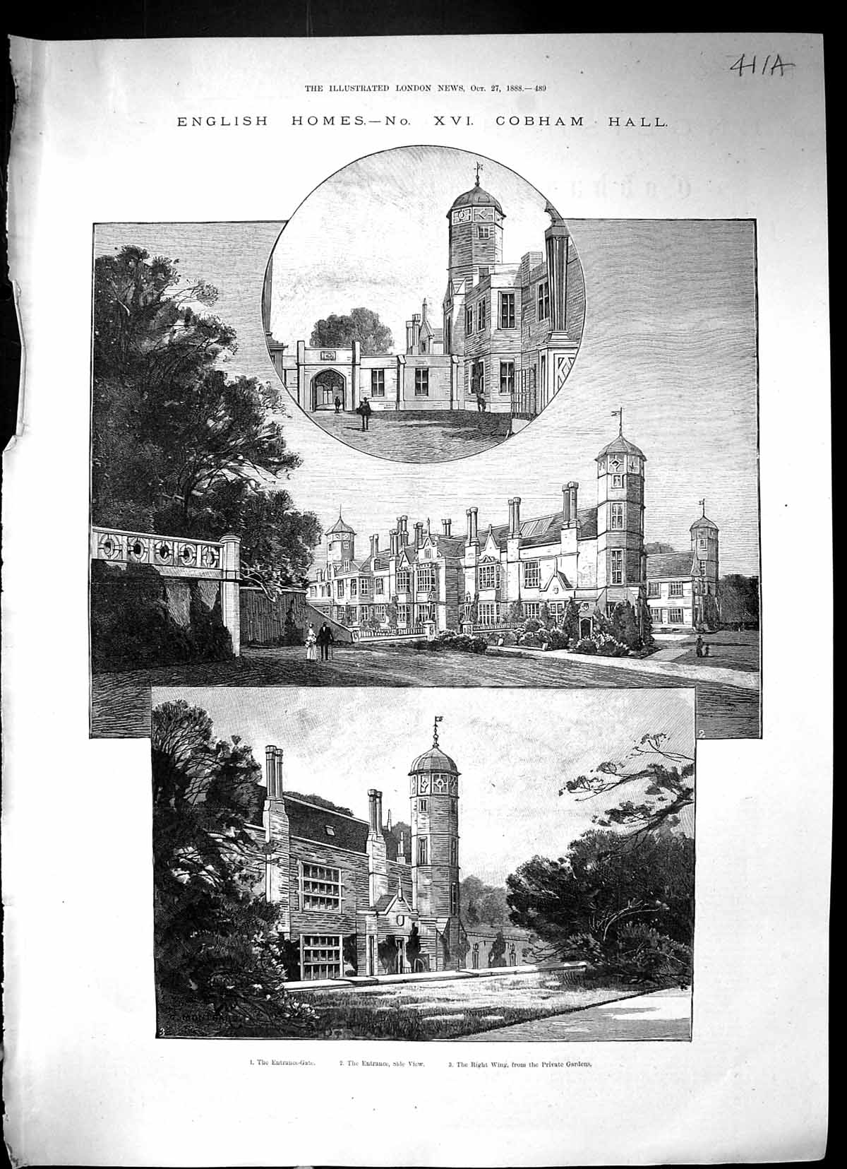 Old 1888 Cobham Hall England Private Gardens Communication Bridge Arc 19th