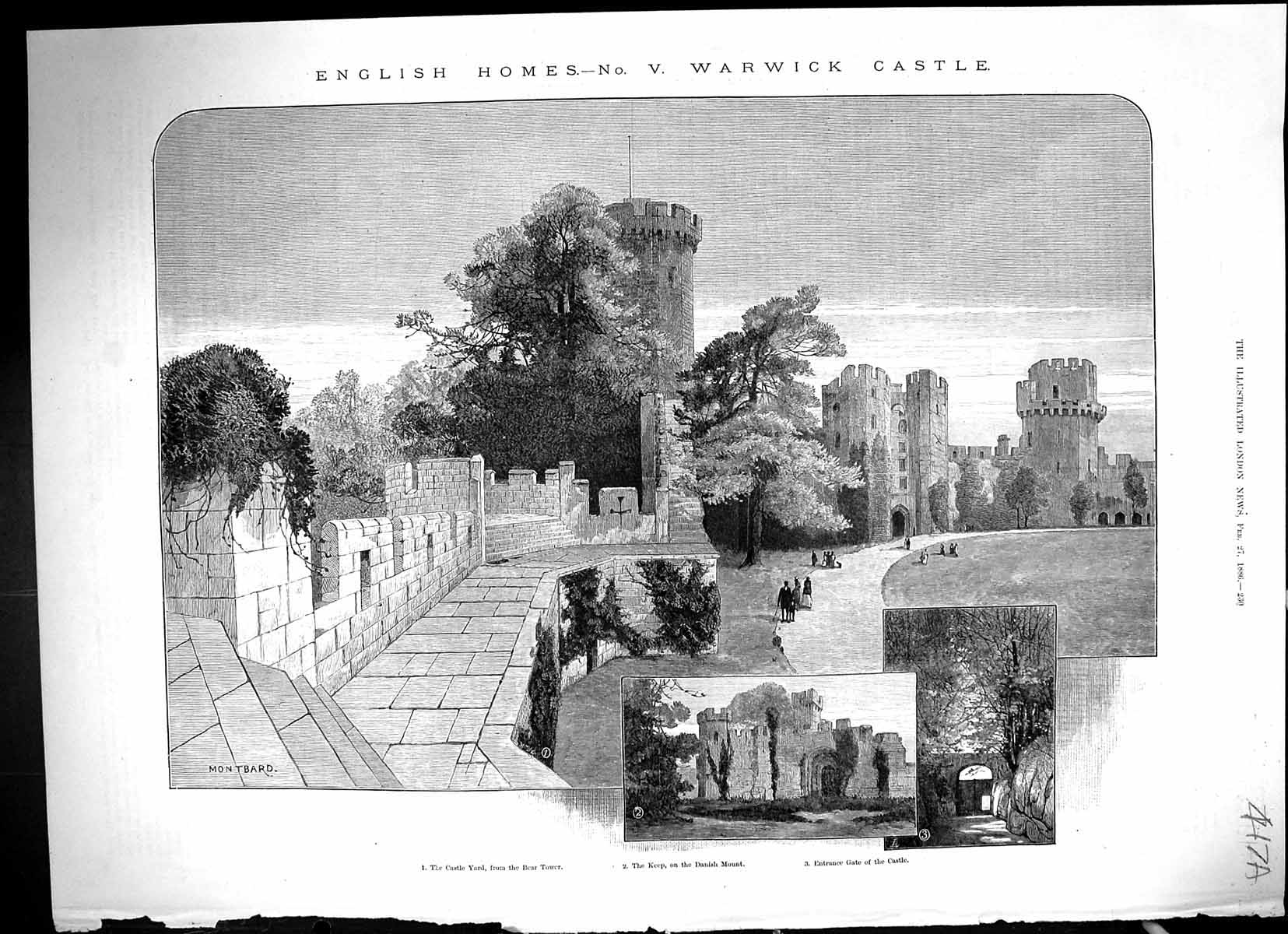 Old 1886 Wariwck Castle Keep Danish Mount Bear Tower Hill-House MoatVictorian