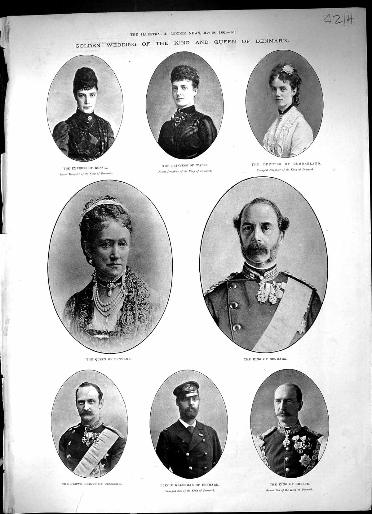 Old 1892 Gen Wedding King Queen Denmark Russia Waldemar FredensborVictorian