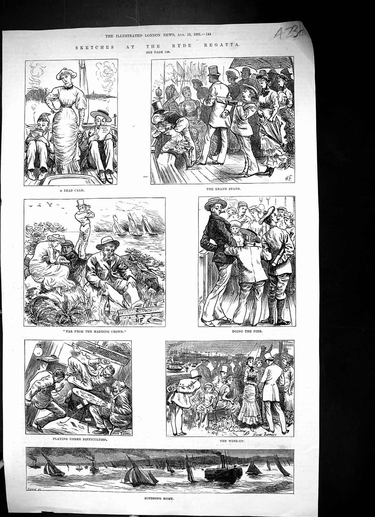 Antique Old Print 1881 Ryde Regatta Sport Scudding Yachts Sailing England 19th