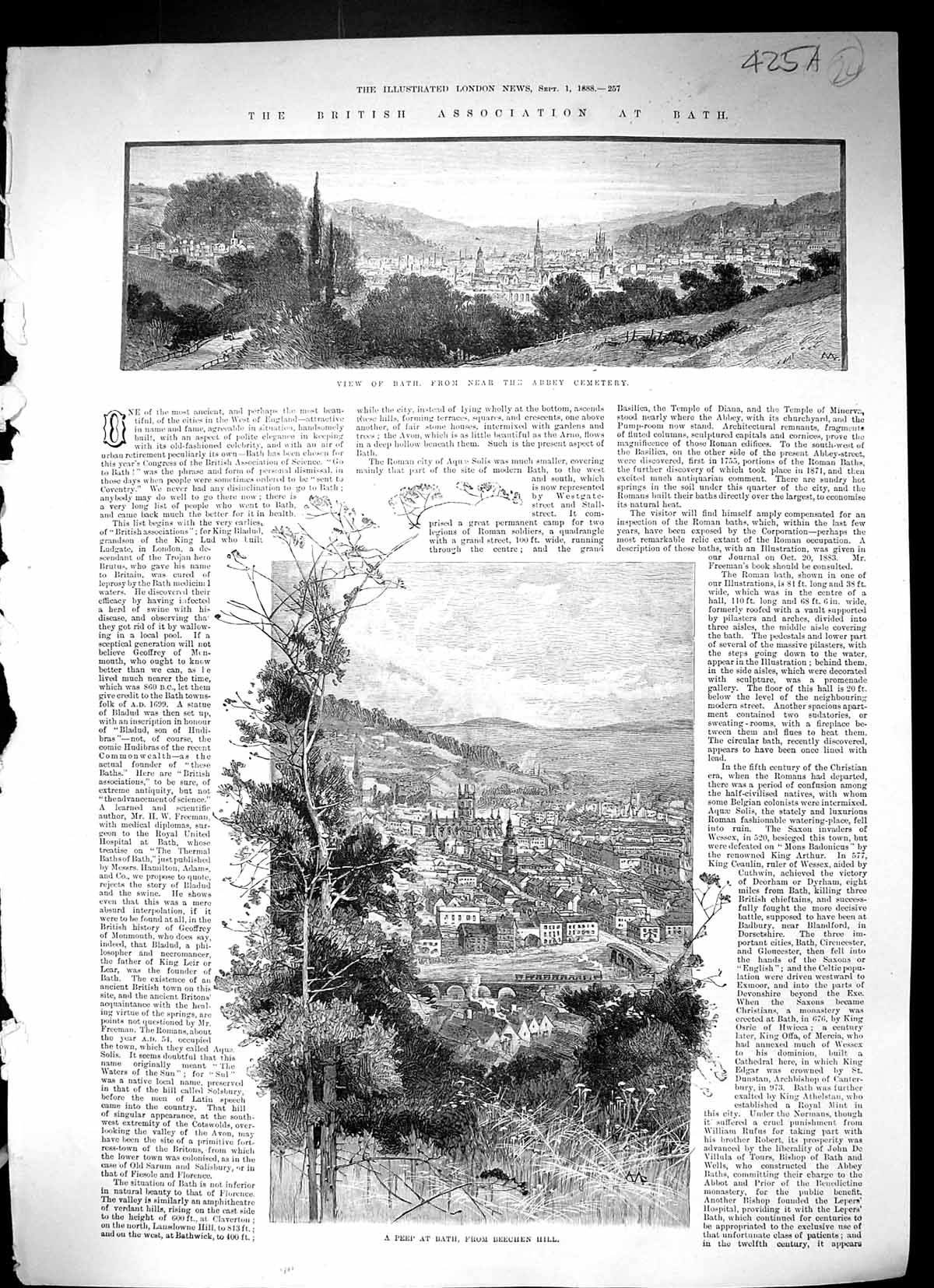 Old 1888 Bath Abbey Cemetery Beechen Hill Colonnade Pump-Room CamdenVictorian