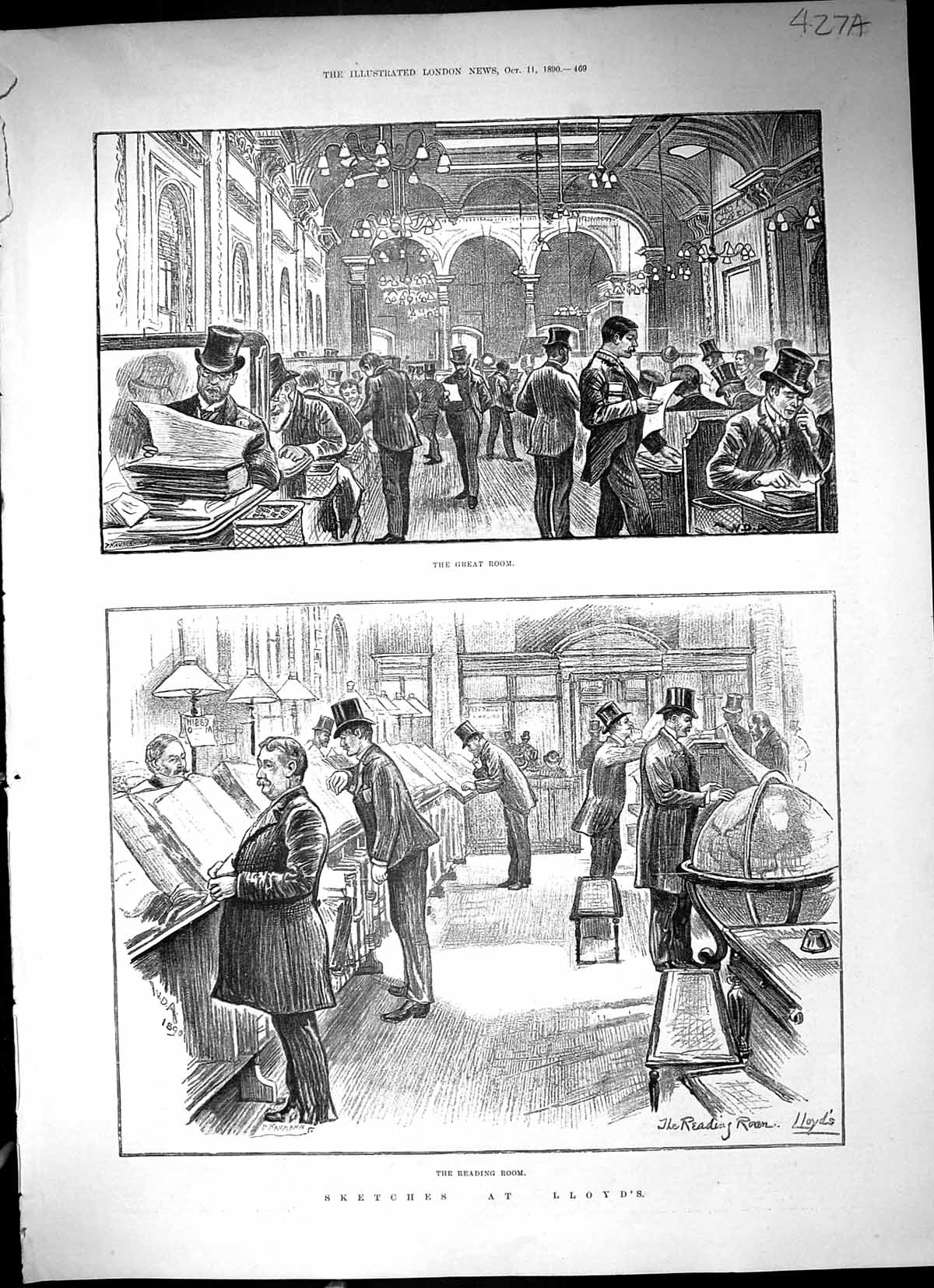 Old 1890 Lloyd'S Bank Reading Room Loss-Book Caller Waiter Notable Br 19th