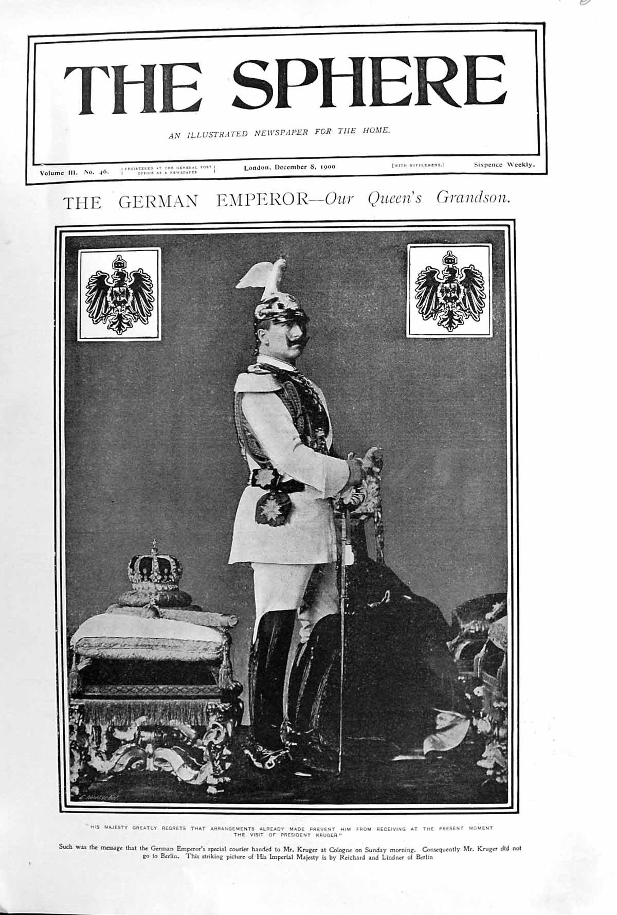 Original Old Antique Print 1900 German Emperor Photograph Portrait War Uniform